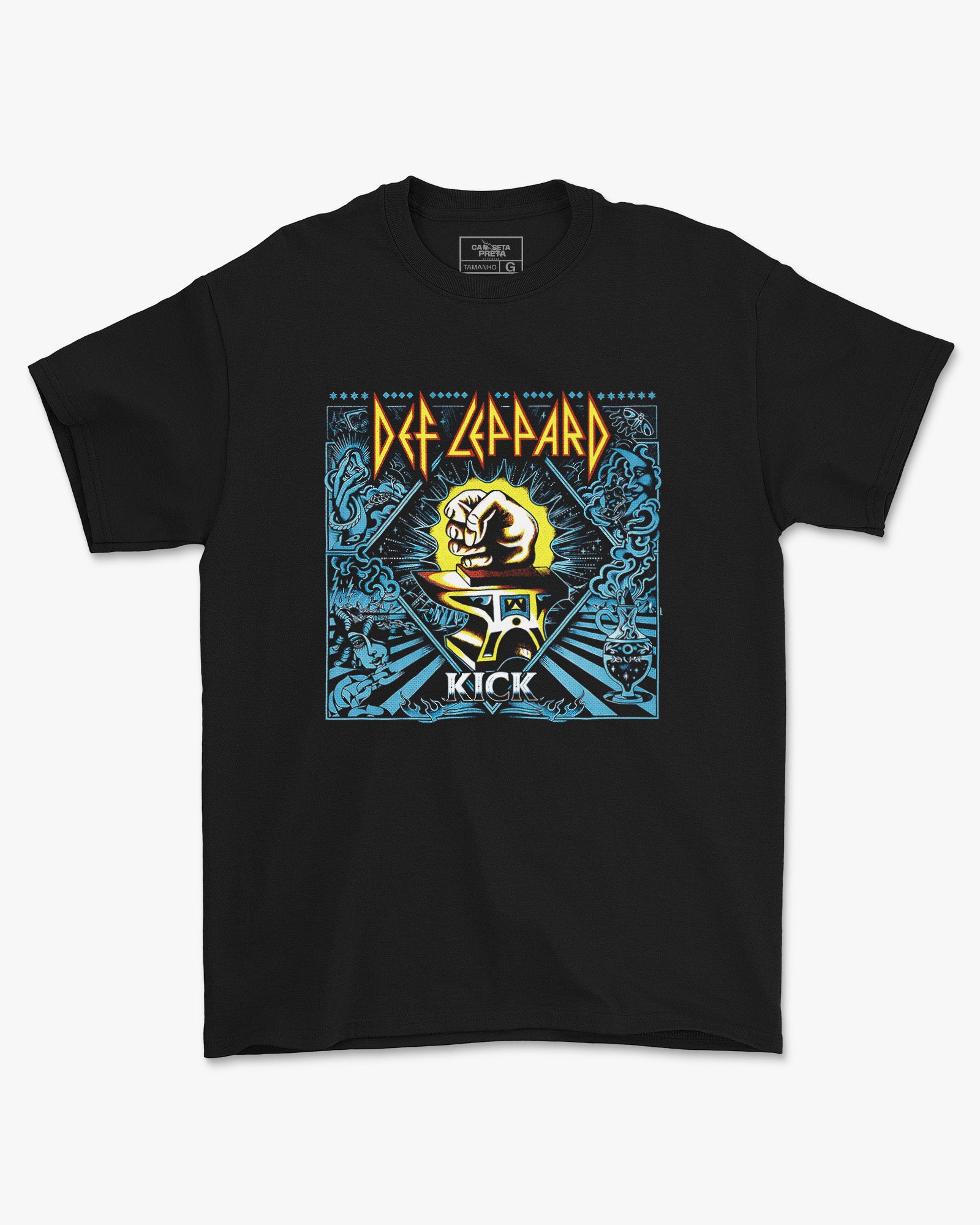Camiseta Preta Def Leppard Album Kick Unissex