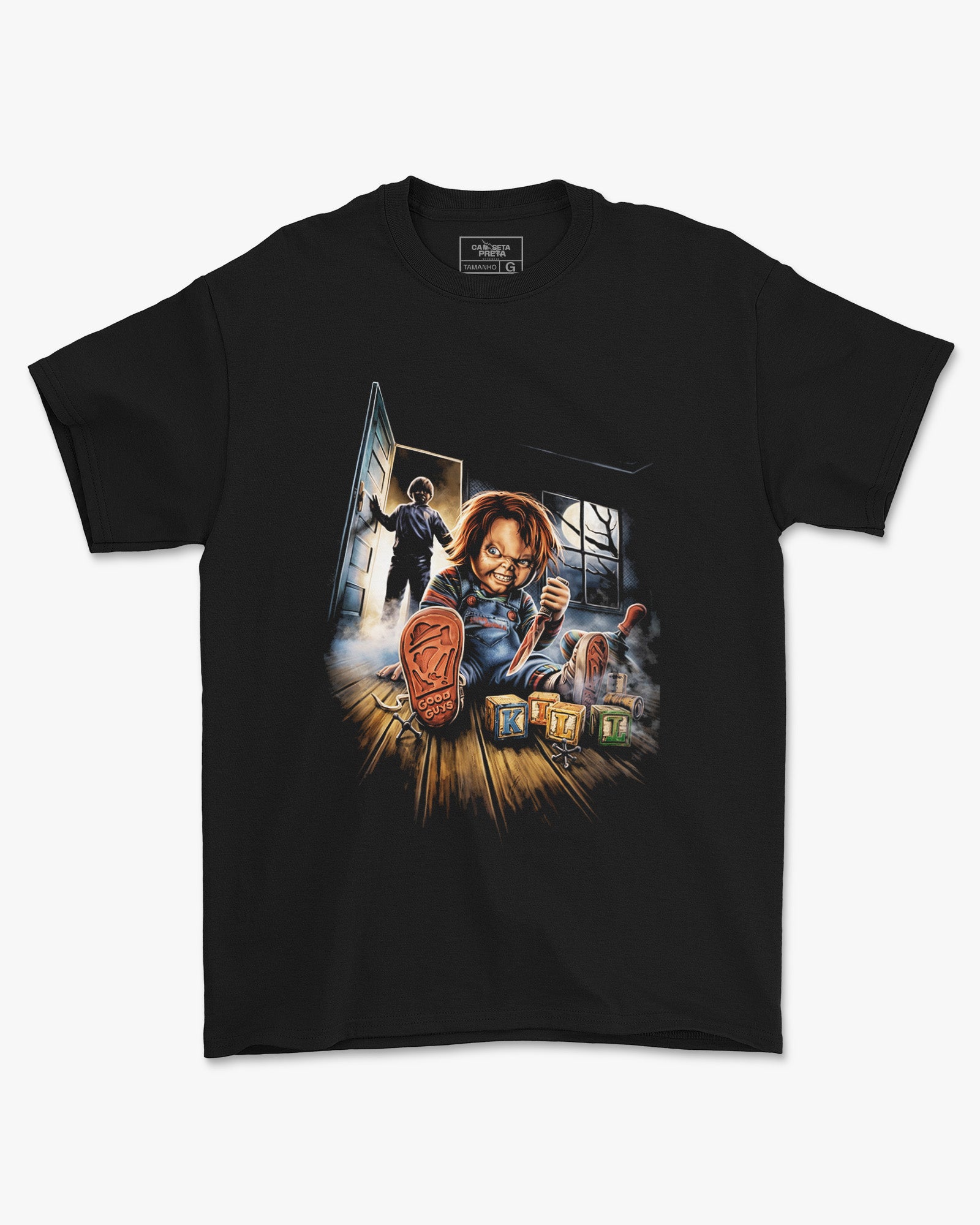 Camiseta Preta Chucky Good Guys Garoto Porta Unissex