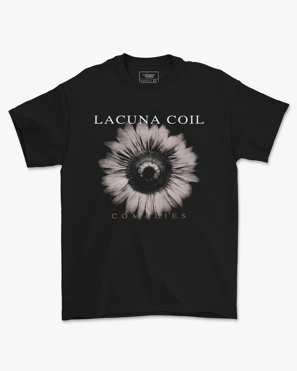 Camiseta Preta Lacuna Coil Comalies Flor Unissex