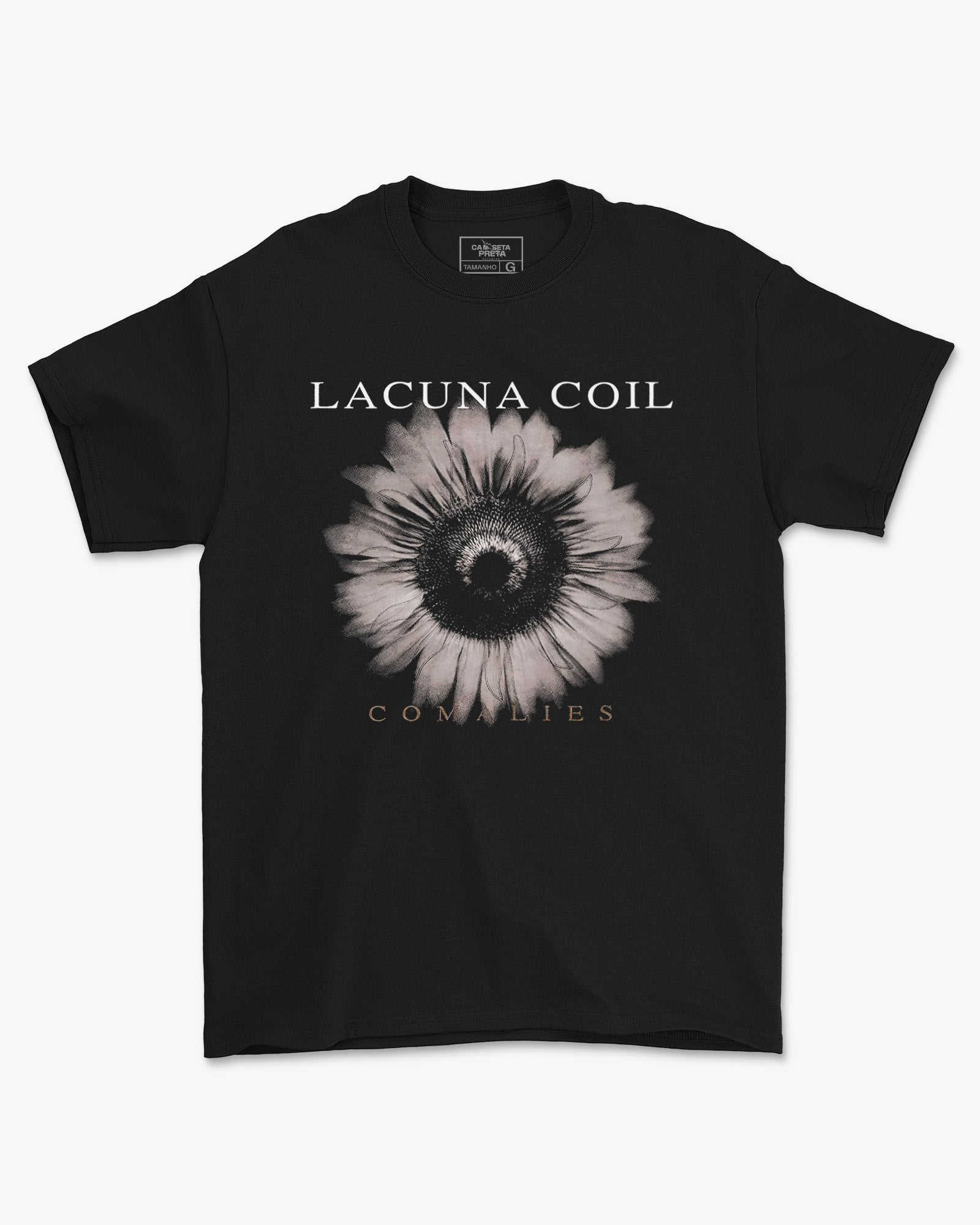 Camiseta Preta Lacuna Coil Comalies Flor Unissex