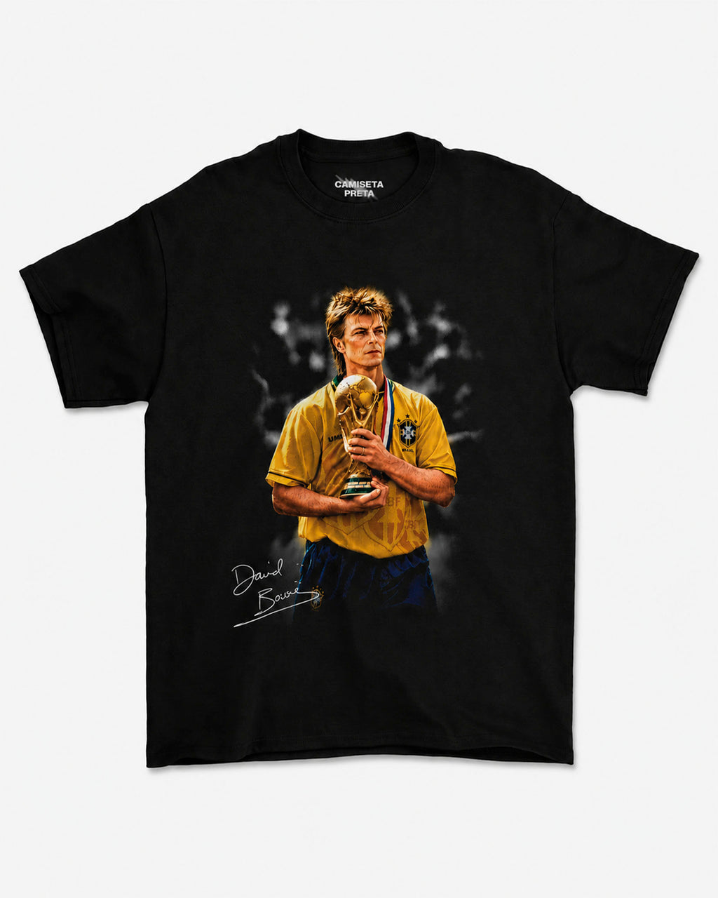 Camiseta Preta David Bowie Levando a Copa Para Casa