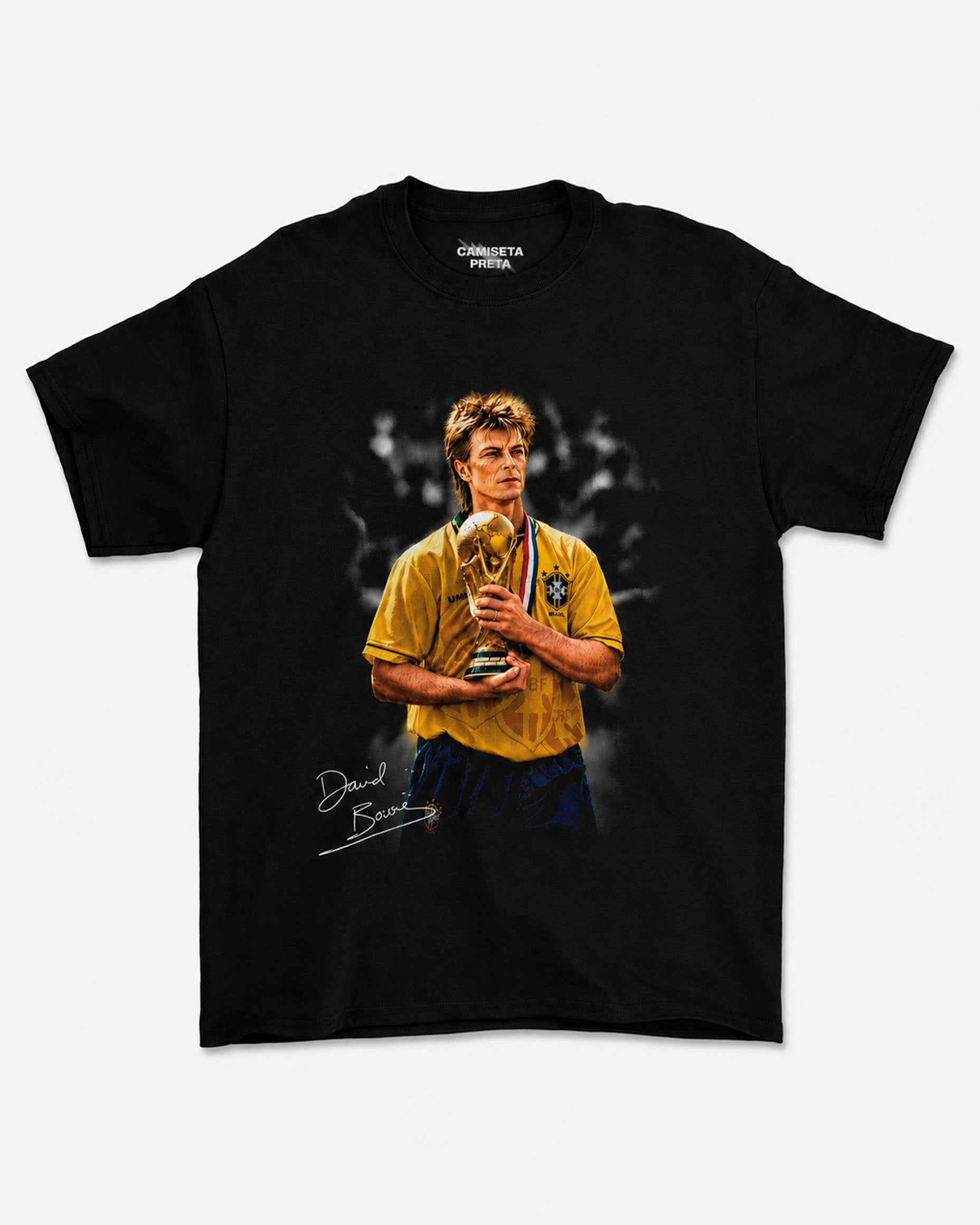 Camiseta Preta David Bowie Levando a Copa Para Casa