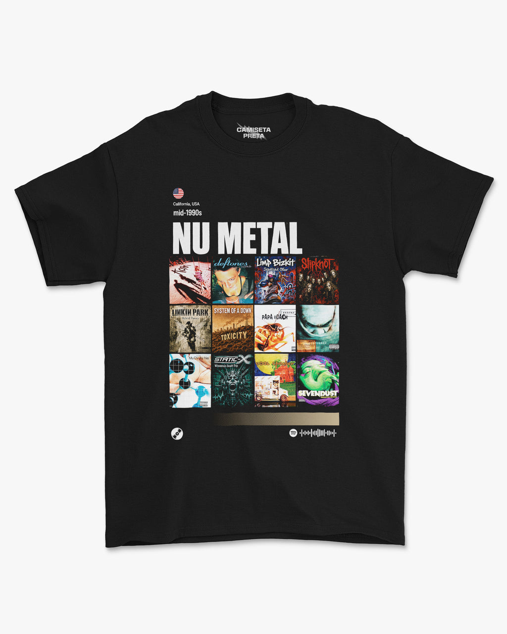 Camiseta Preta Subgêneros do Rock Nu Metal