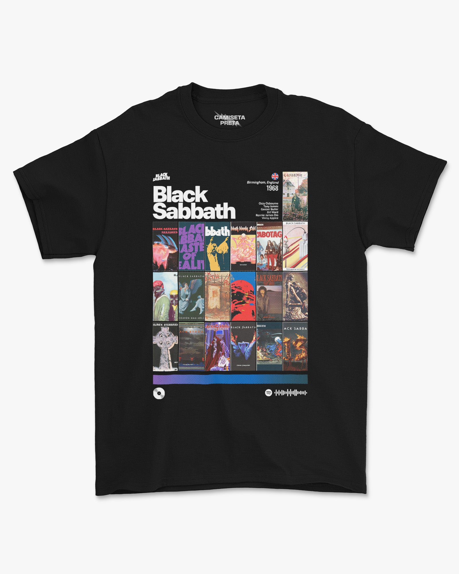 Camiseta Preta Black Sabbath Discografia