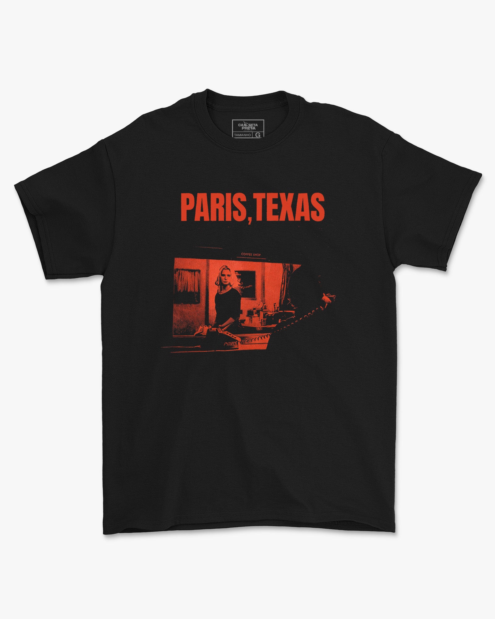 Camiseta Preta Paris Texas Coffee Shop Cena Clássica Unissex