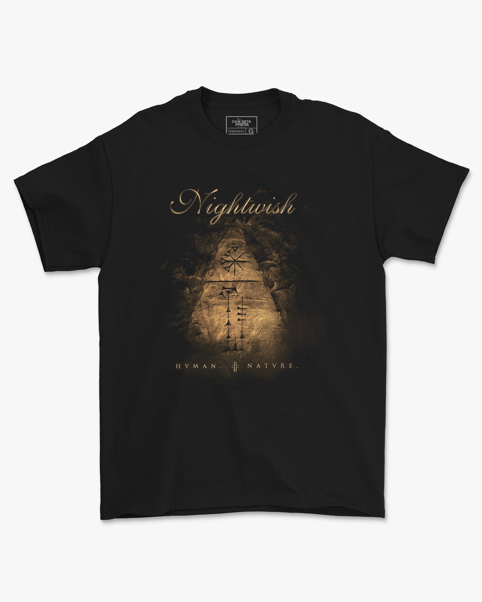 Camiseta Nightwish Human Nature Símbolos Preta Estampada