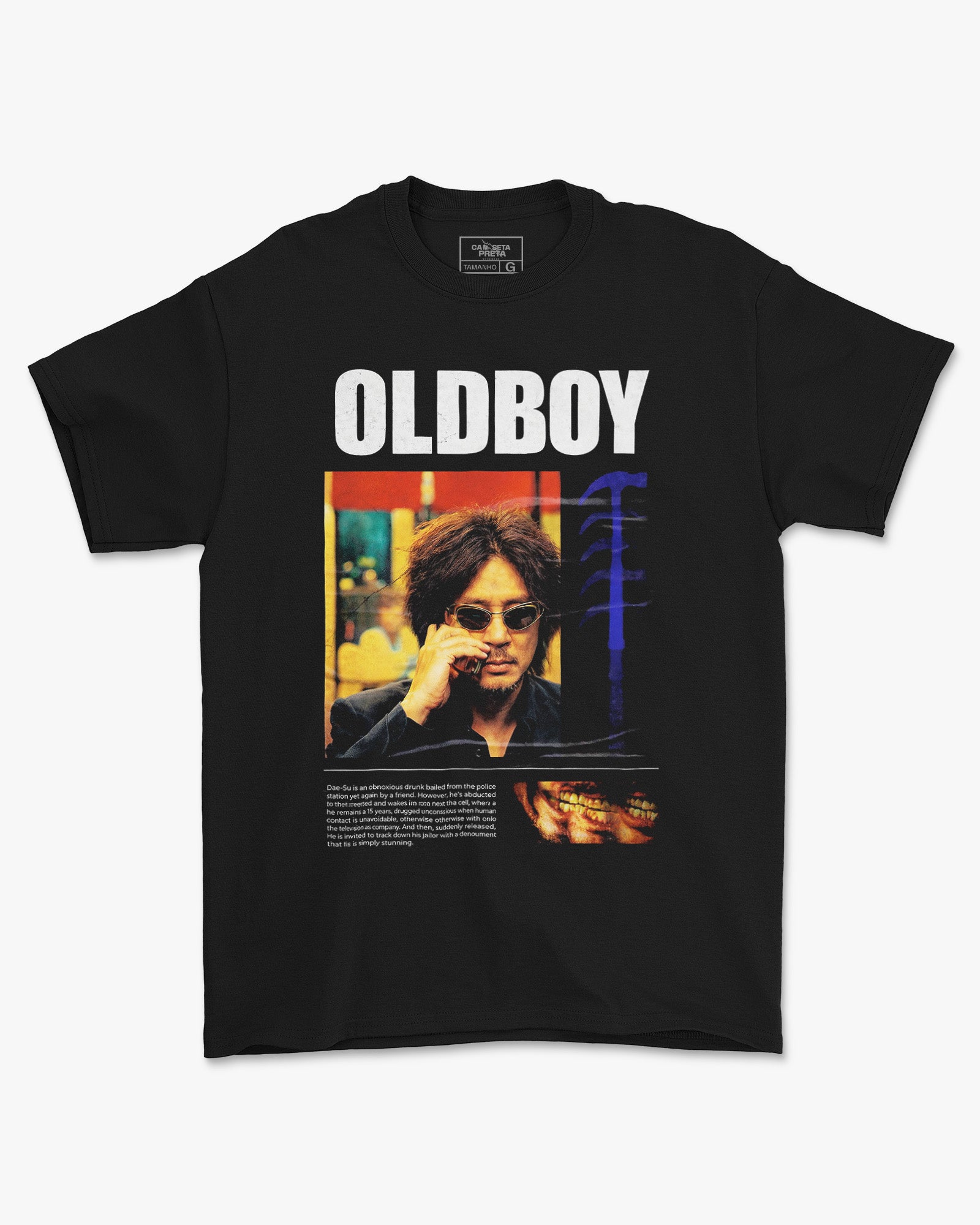 Camiseta Preta Oldboy Martelo Oh Dae-su Estilo Vingança Cult Unissex