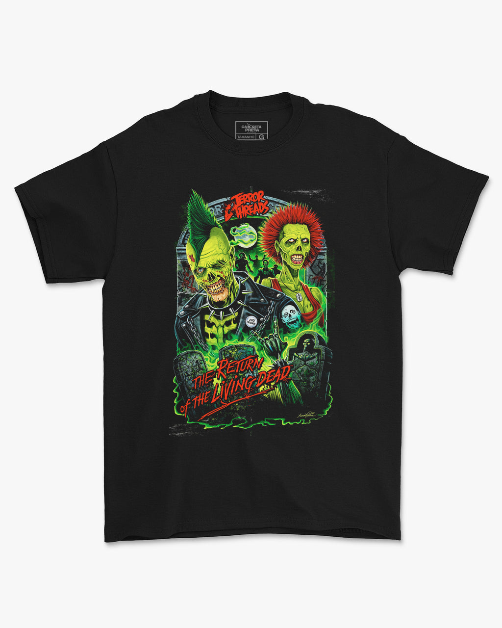 Camiseta Preta Terror Threads Return of the Living Dead Unissex