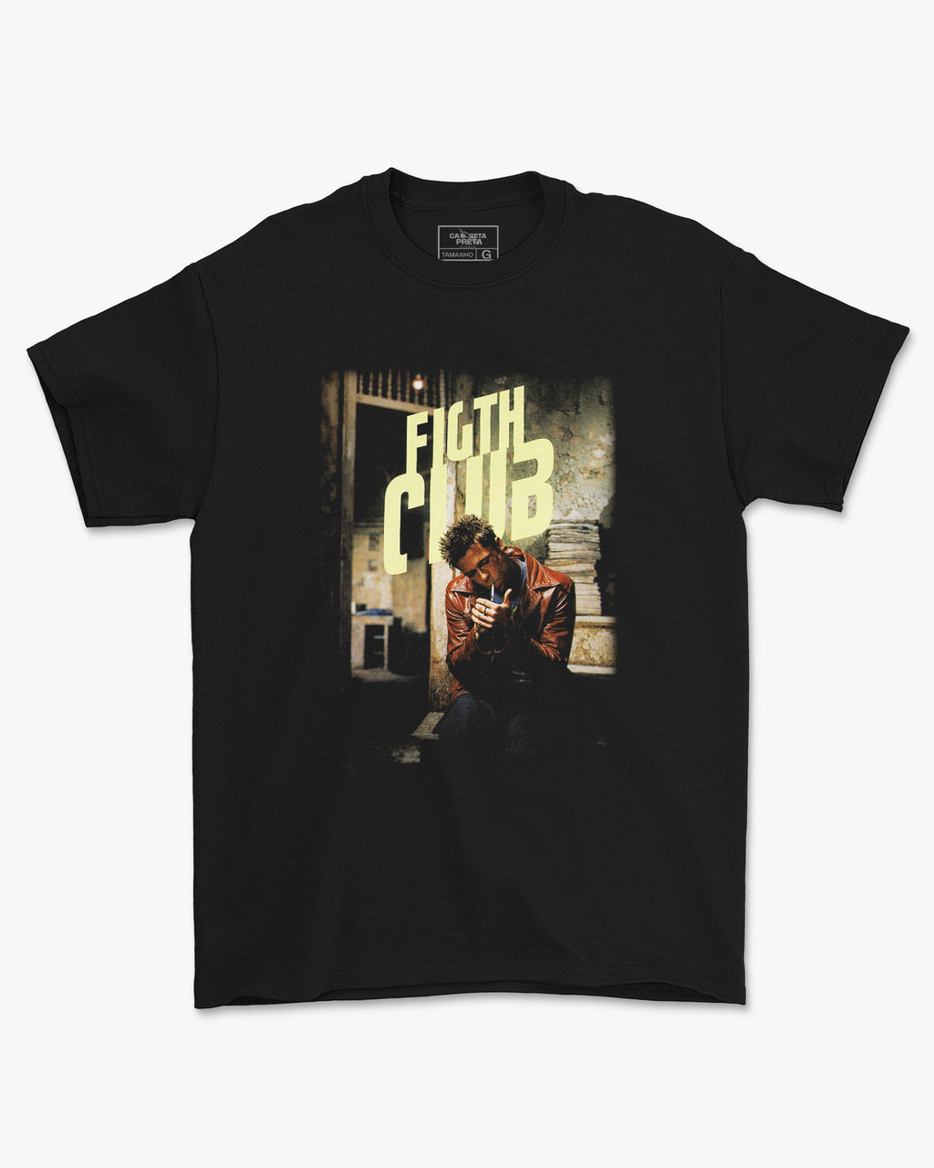 Camiseta Preta Fight Club Tyler Durden Design Clássico Unissex