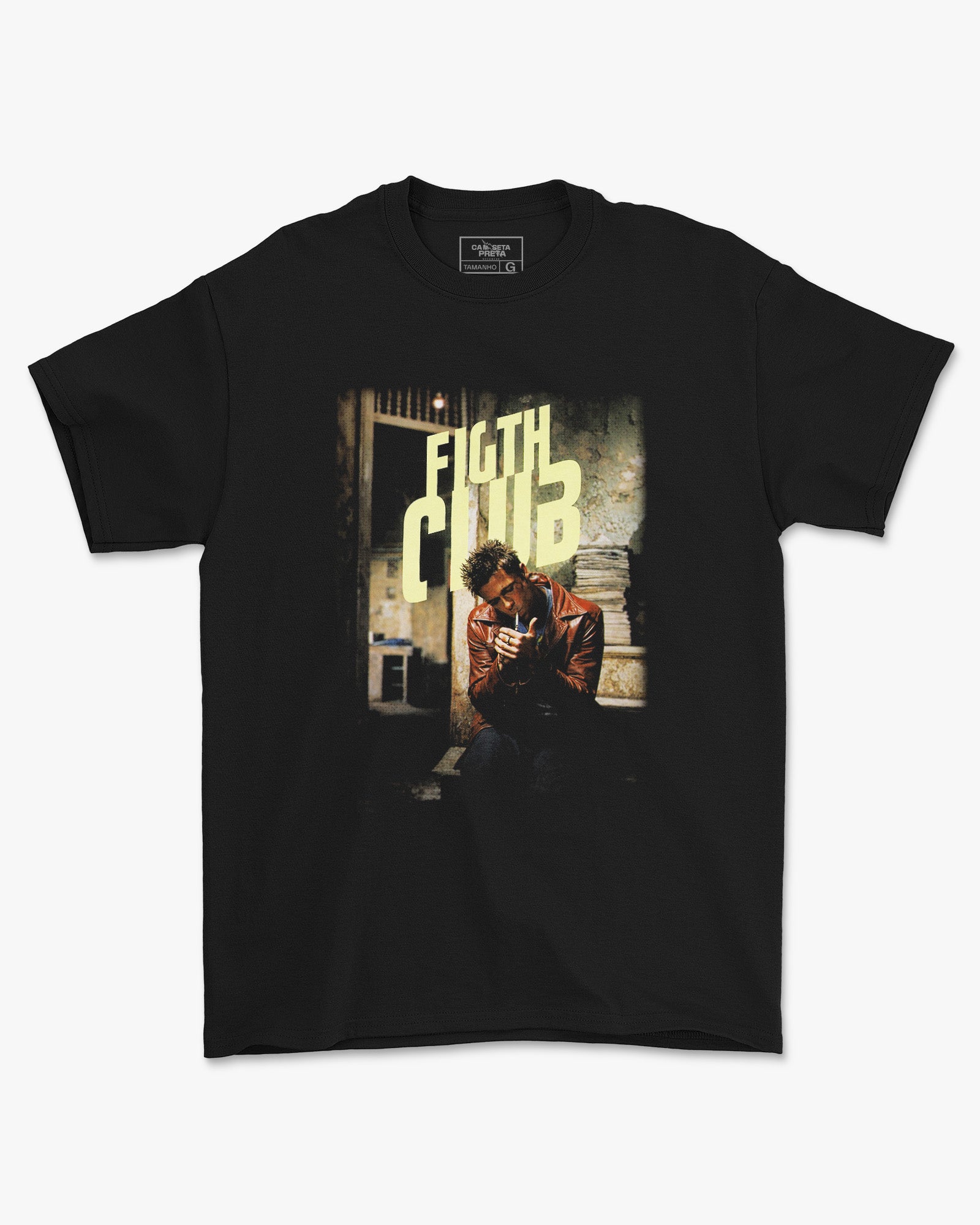 Camiseta Preta Fight Club Tyler Durden Design Clássico Unissex