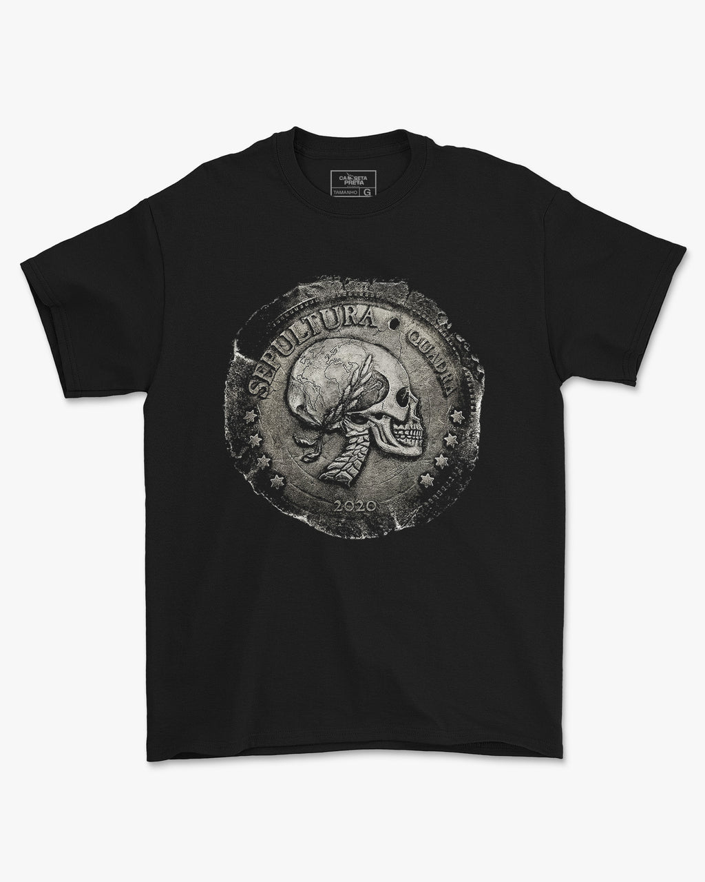 Camiseta Sepultura Quadra Caveira 2020 Preta Estampada