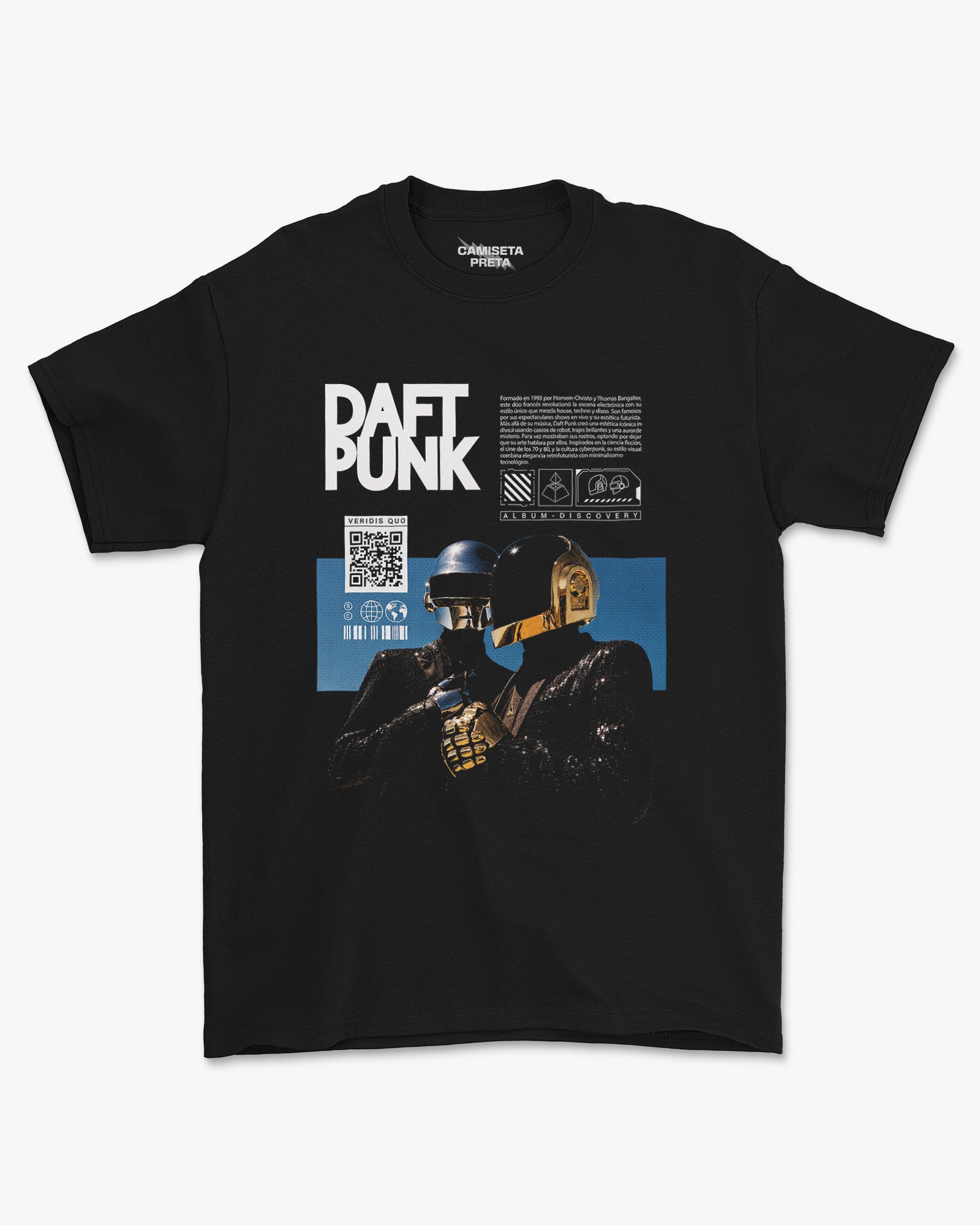 Camiseta Preta Daft Punk Discovery Cyber Vintage