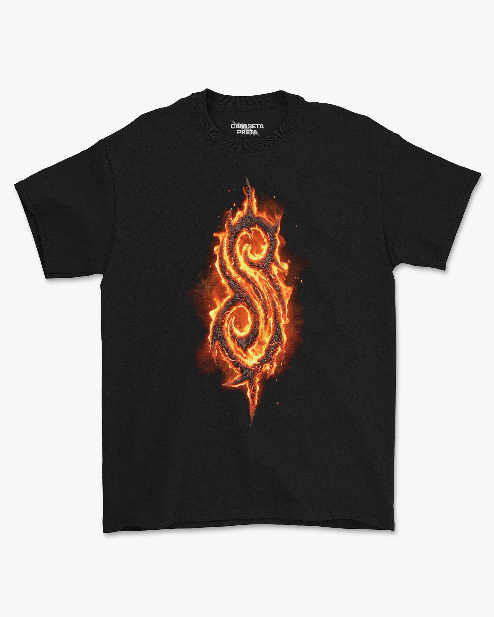 Camiseta Preta Slipknot The Burning S Símbolo em Chamas