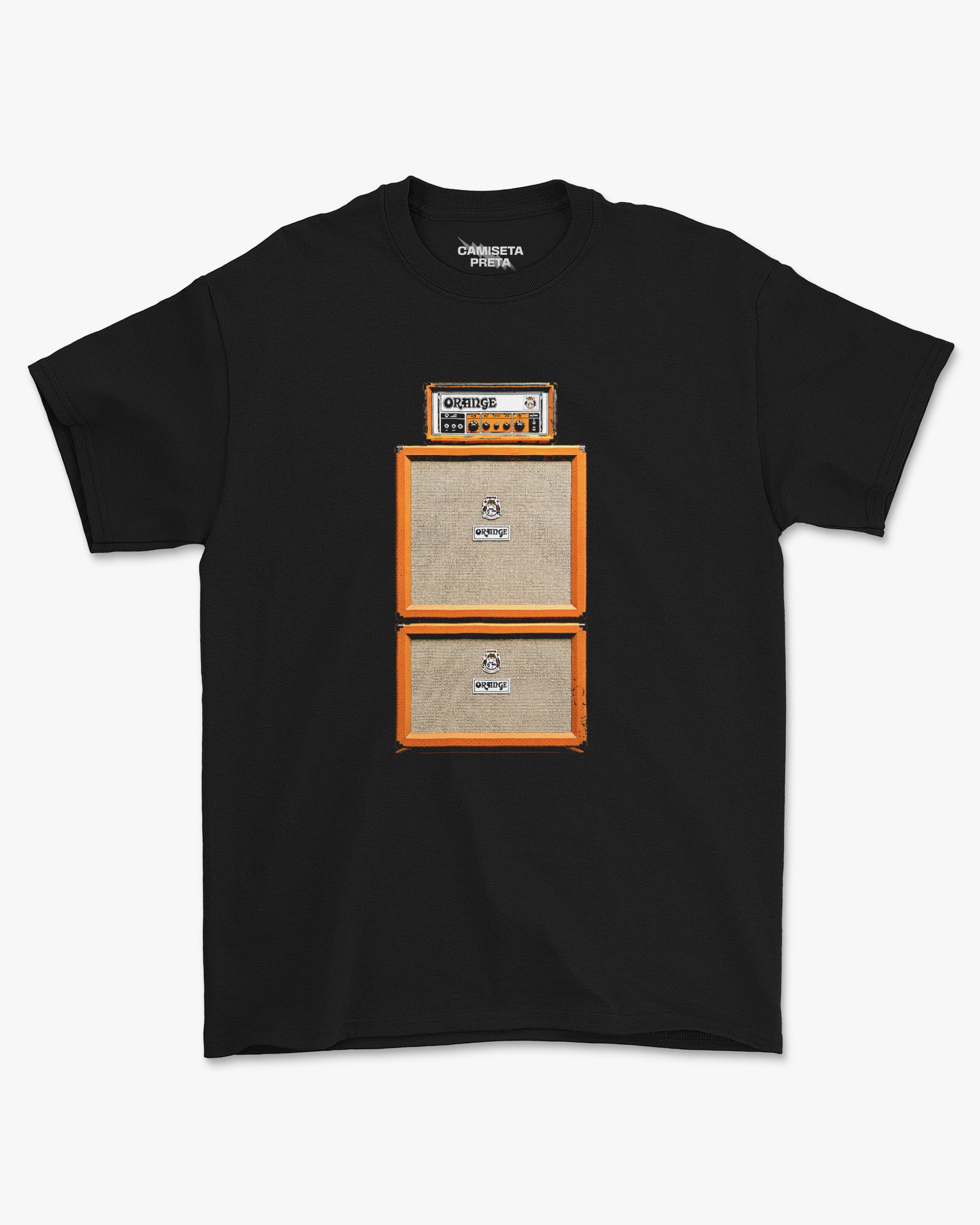 Camiseta Preta Amplificador de Guitarra Orange