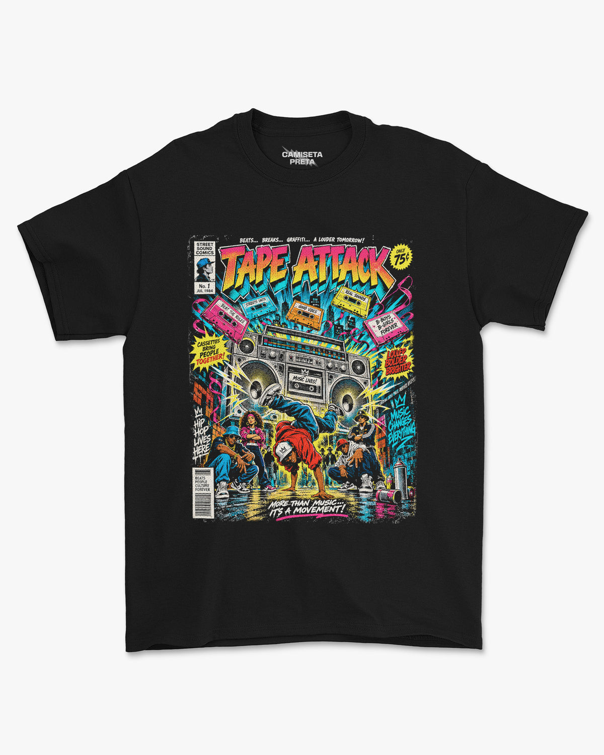 Camiseta Preta Tape Attack Beats, Breaks & Graffiti