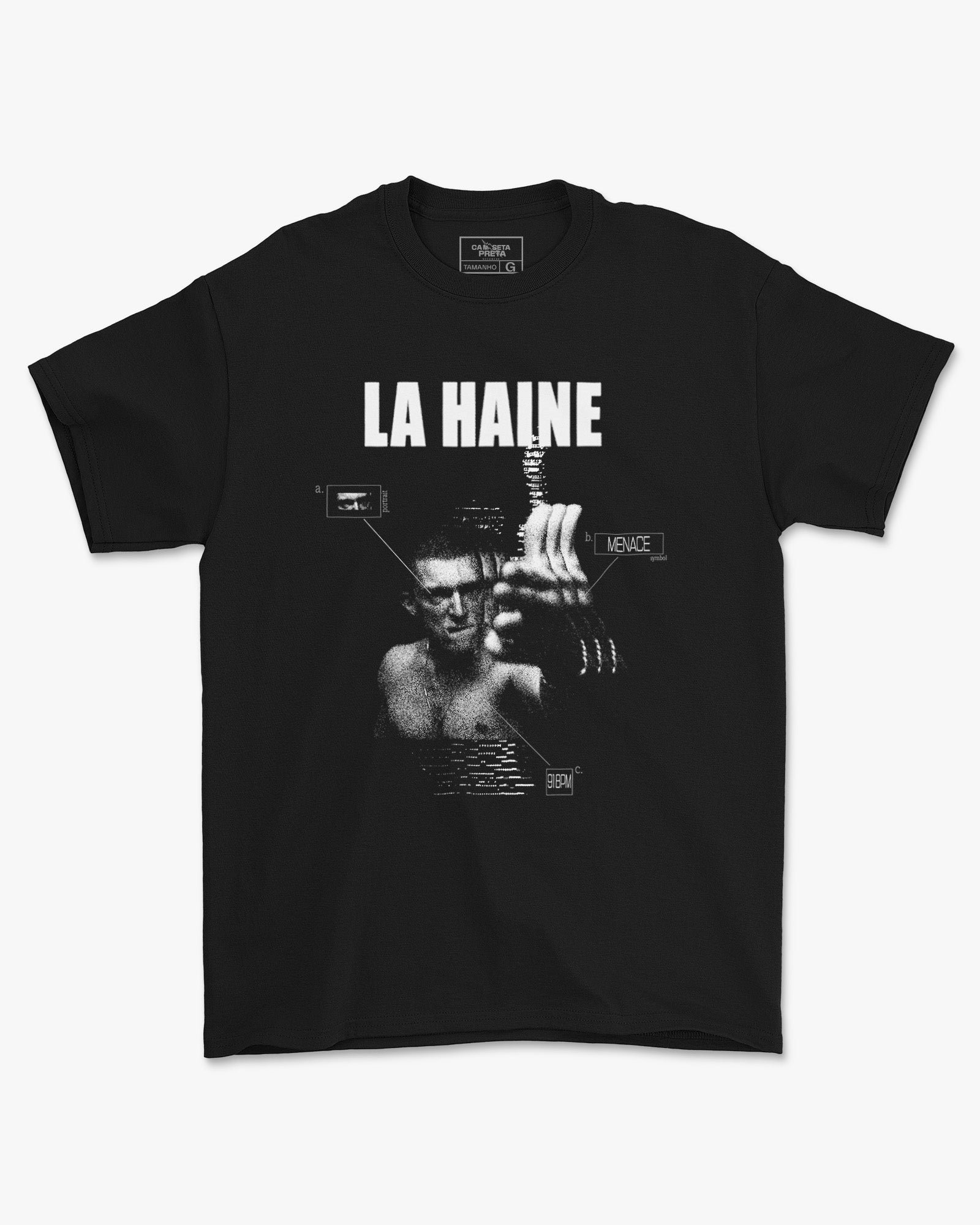 Camiseta Preta La Haine Estampa Preto e Branco Estilo Cult Unissex