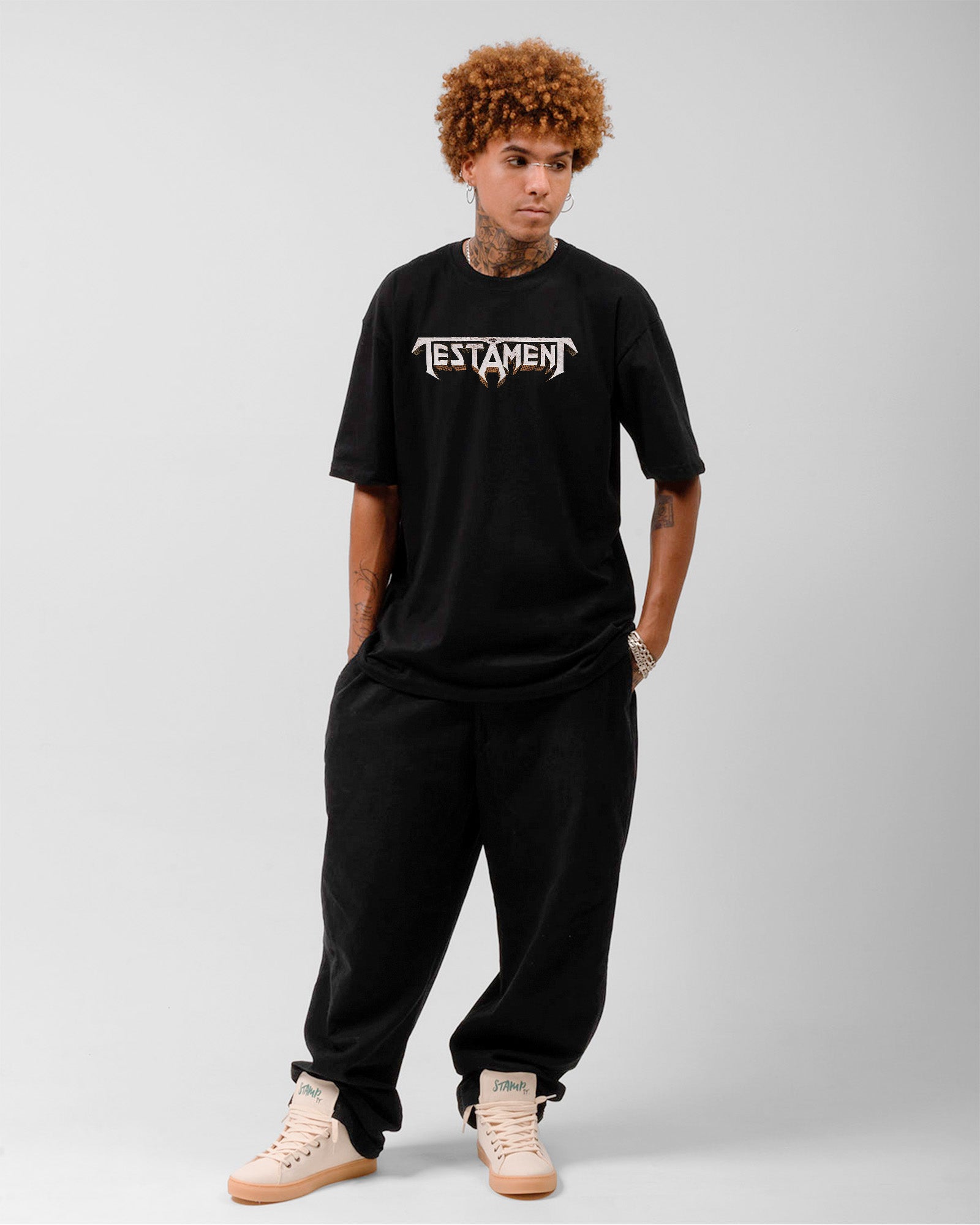 Camiseta Testament Banda Escrita Simples Preta Estampada