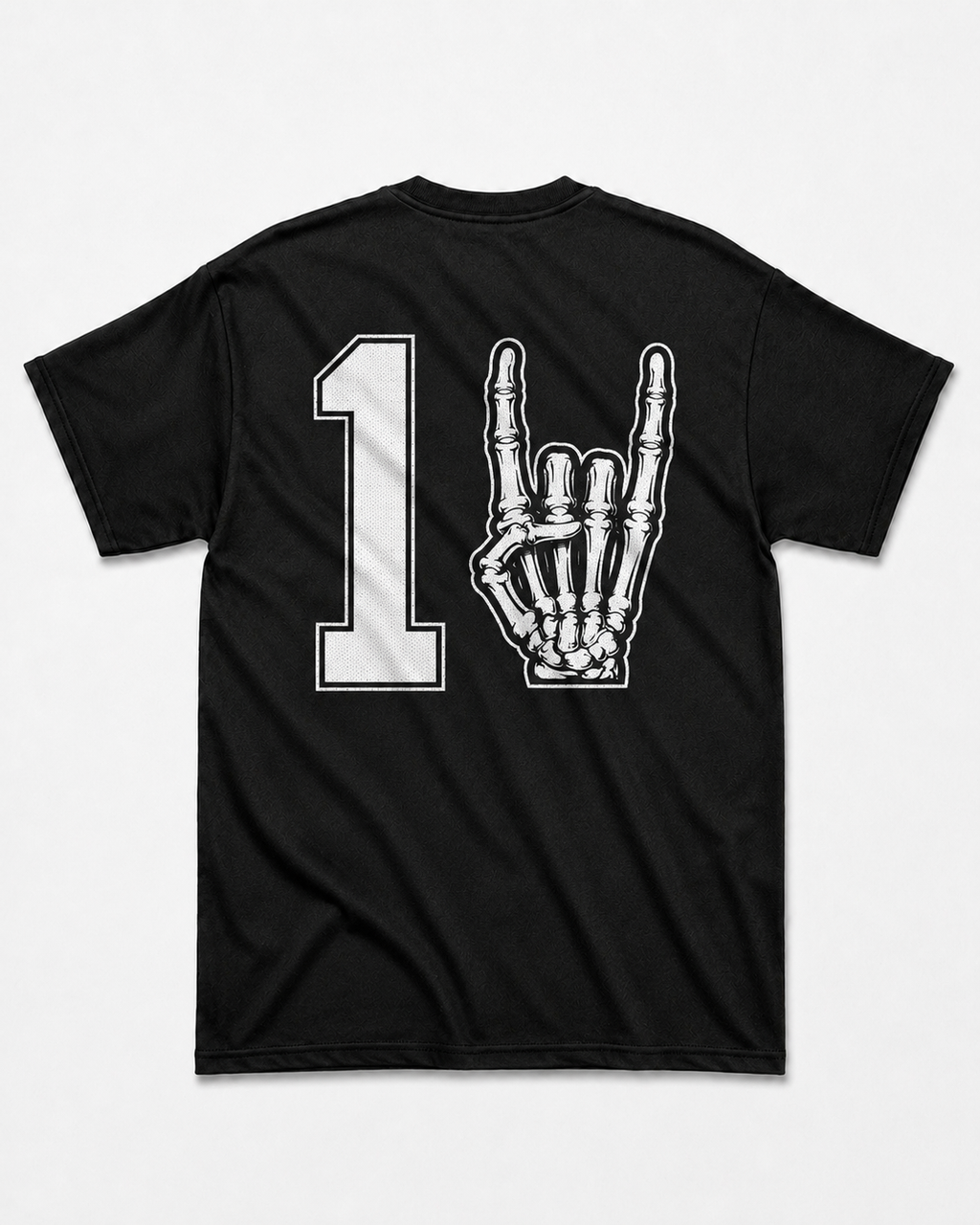 Camiseta Preta Camisa 10 da Seleção Brasileira do Rock Mão Esqueleto