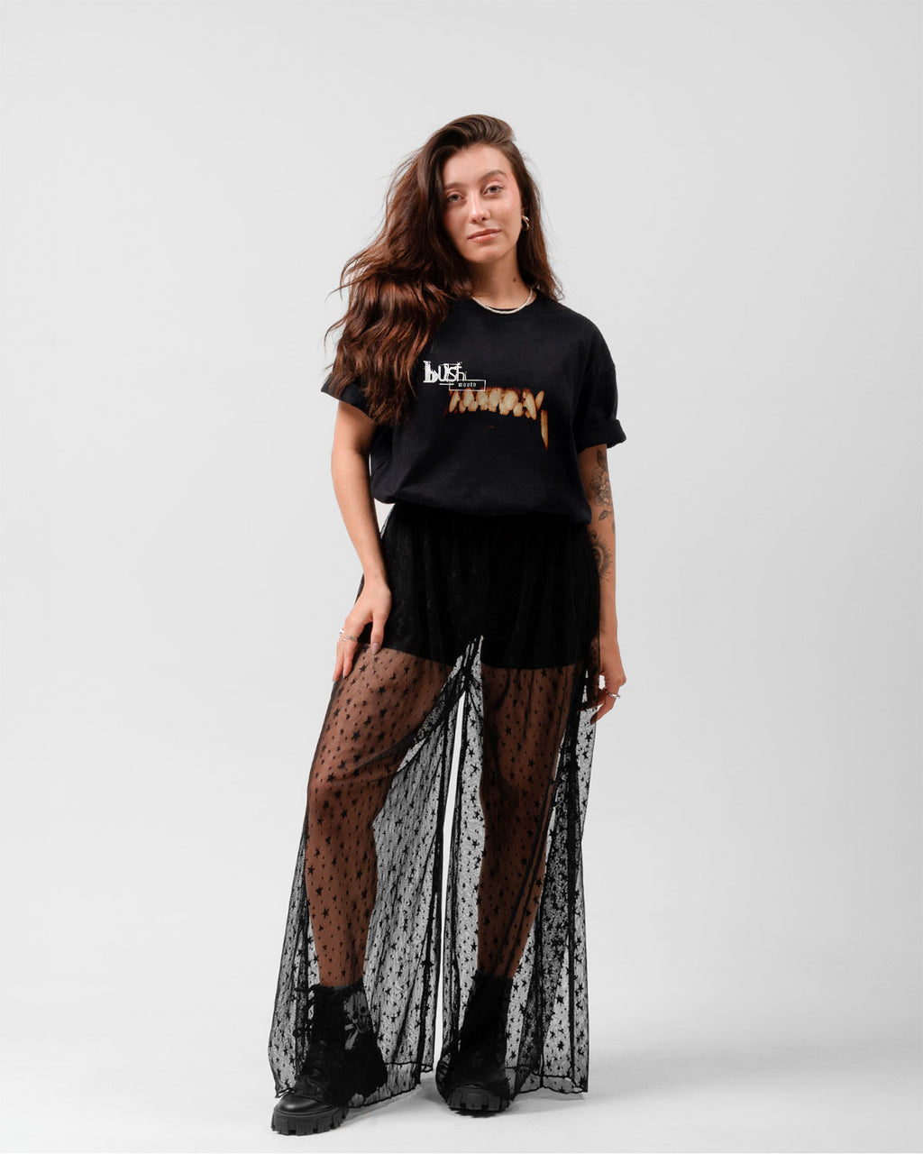 Camiseta Preta Bush Banda Mouth Dentes Rock