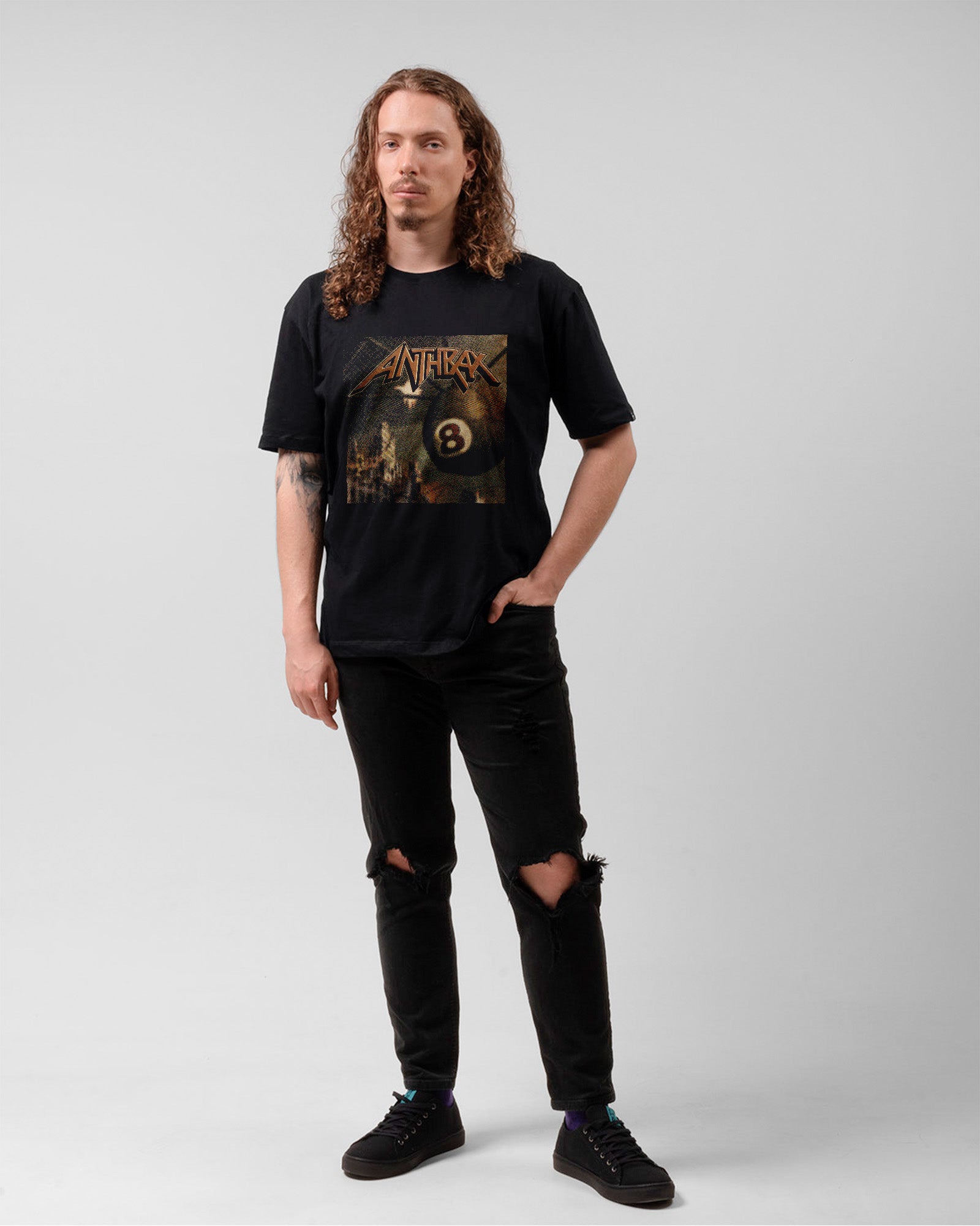 Camiseta Anthrax Bola 8 Preta Estampada Unissex