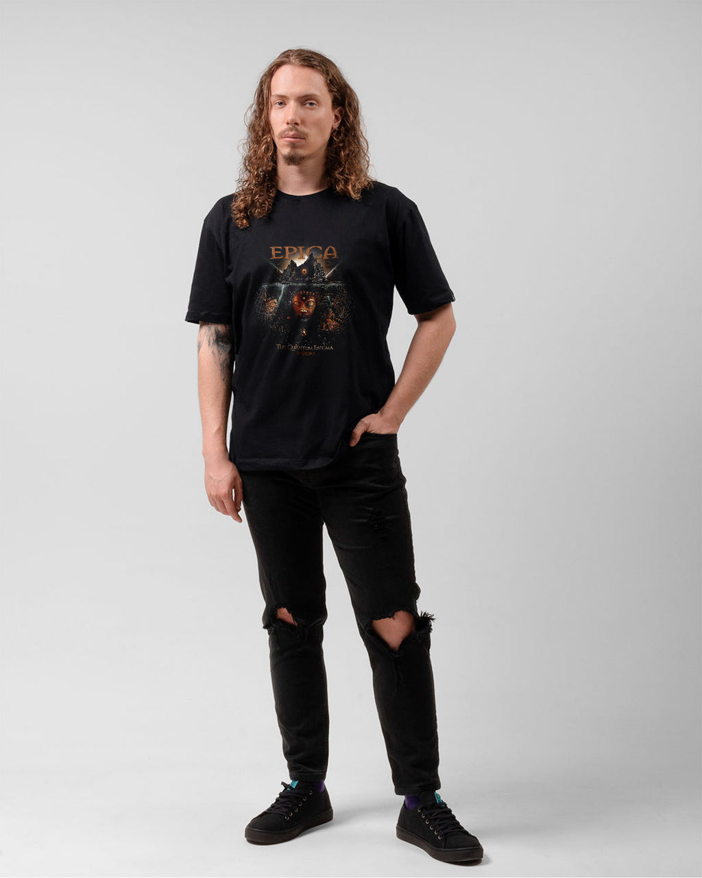 Camiseta Epica The Quantum Enigma B-Sides Preta Estampada