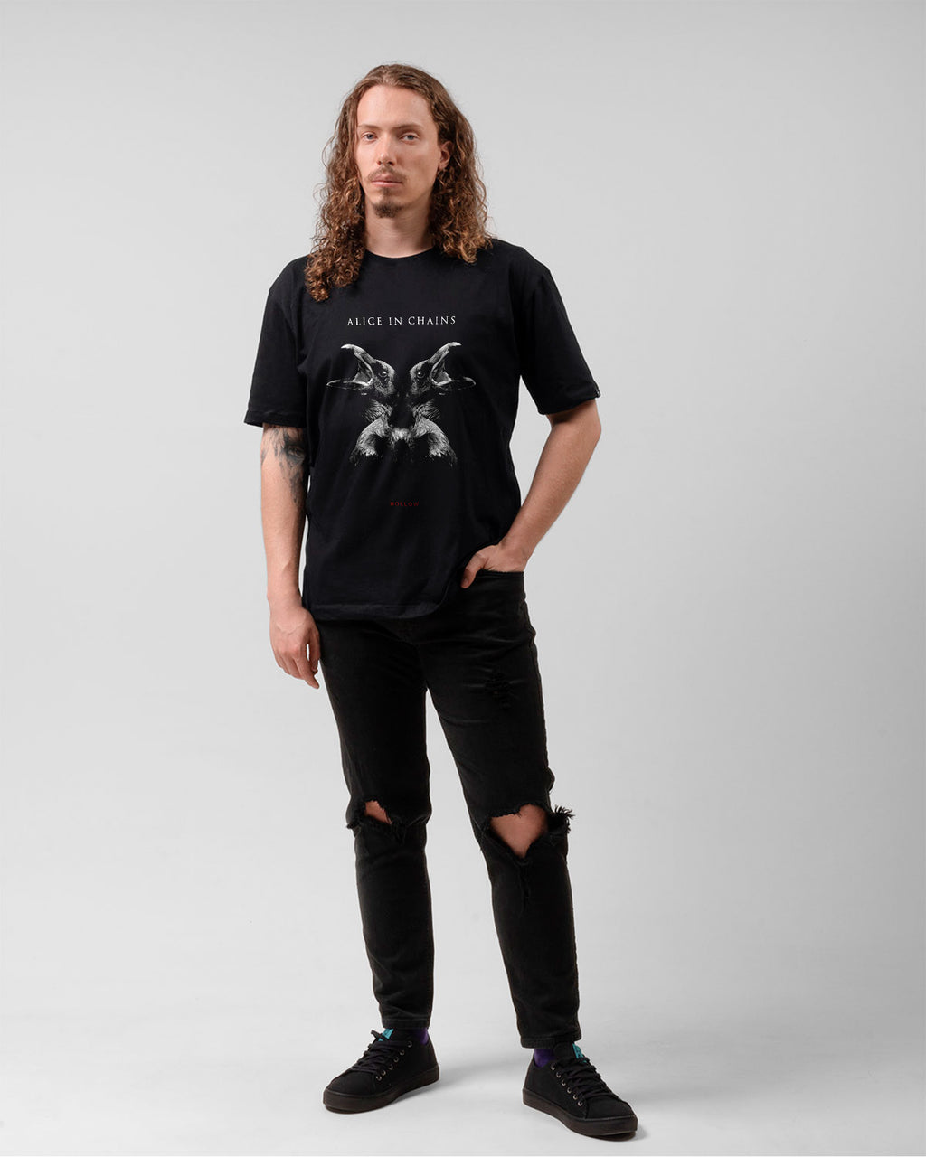 Camiseta Preta Alice in Chains Hollow Corvos Rock Unissex