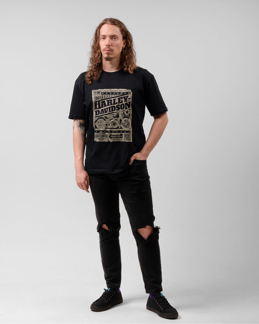 Camiseta Preta Moto Banner Motorcycles Estilo Biker