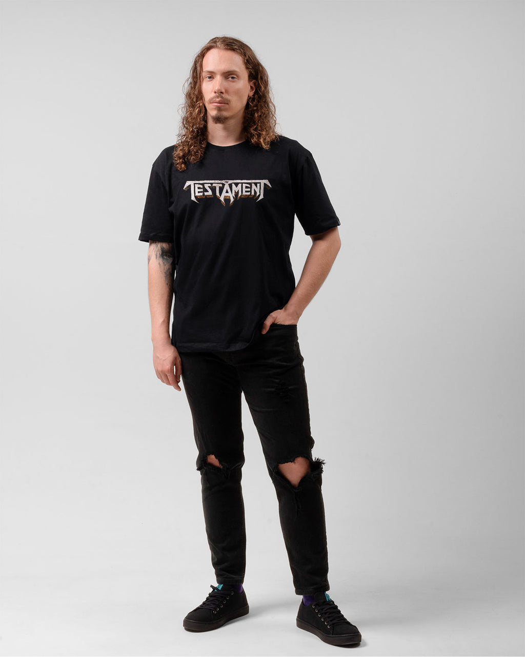 Camiseta Testament Banda Escrita Simples Preta Estampada