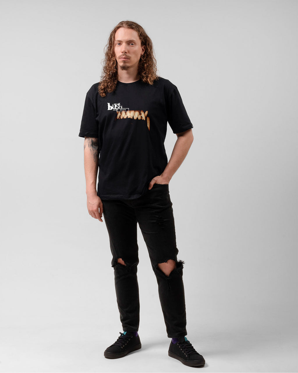 Camiseta Preta Bush Banda Mouth Dentes Rock