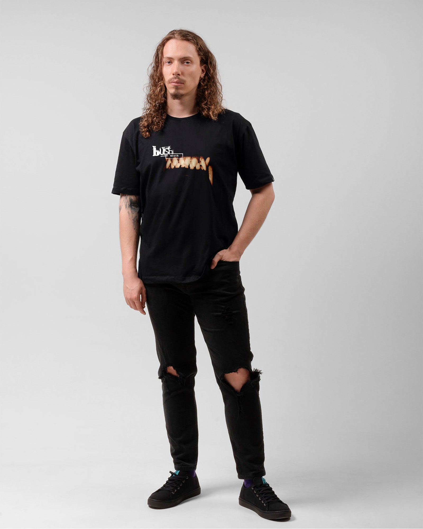Camiseta Preta Bush Banda Mouth Dentes Rock
