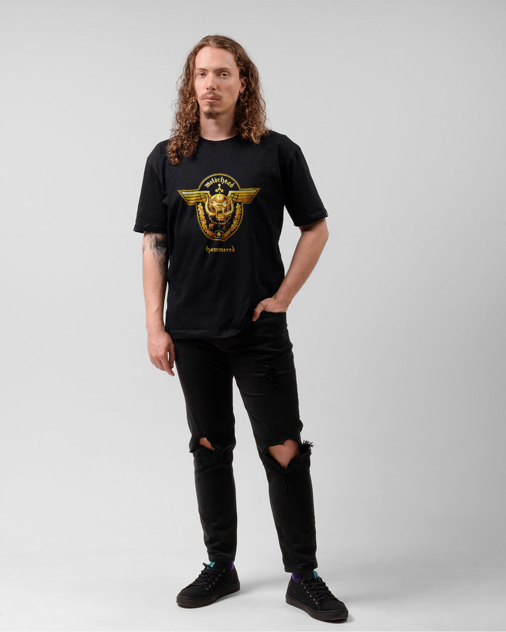 Camiseta Motörhead Hammered Dourado Preta Estampada