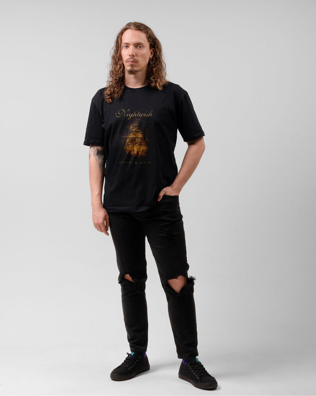 Camiseta Nightwish Human Nature Símbolos Preta Estampada