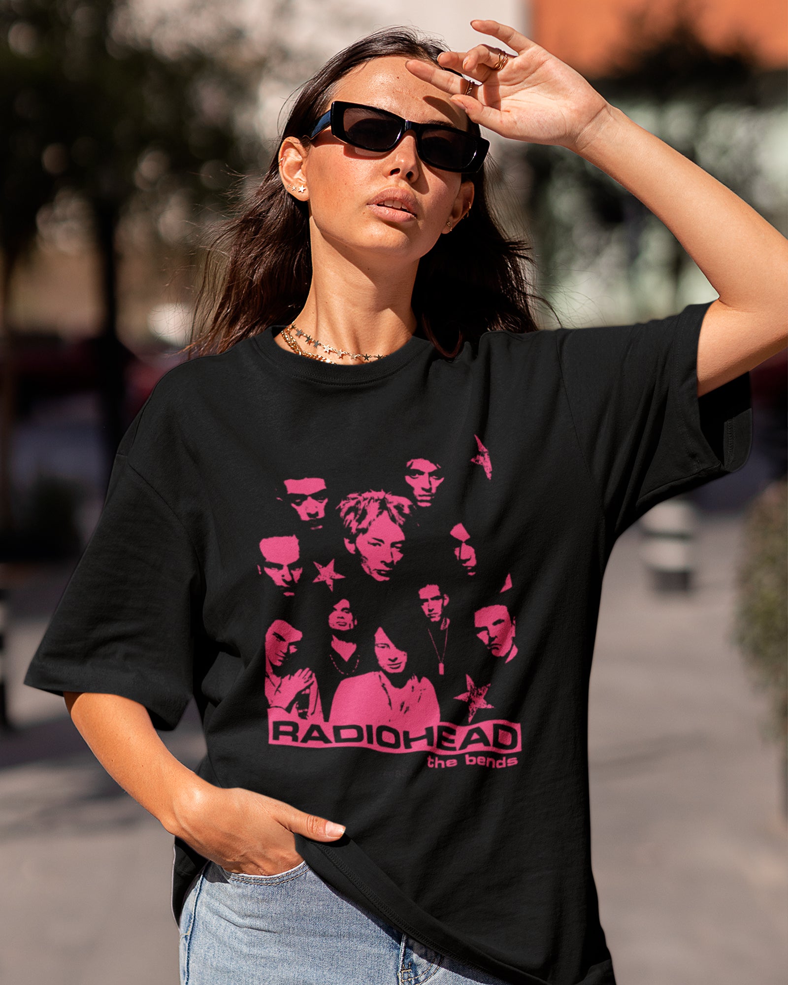 Camiseta Preta Radiohead Integrantes Arte Rosa Streetwear Unissex