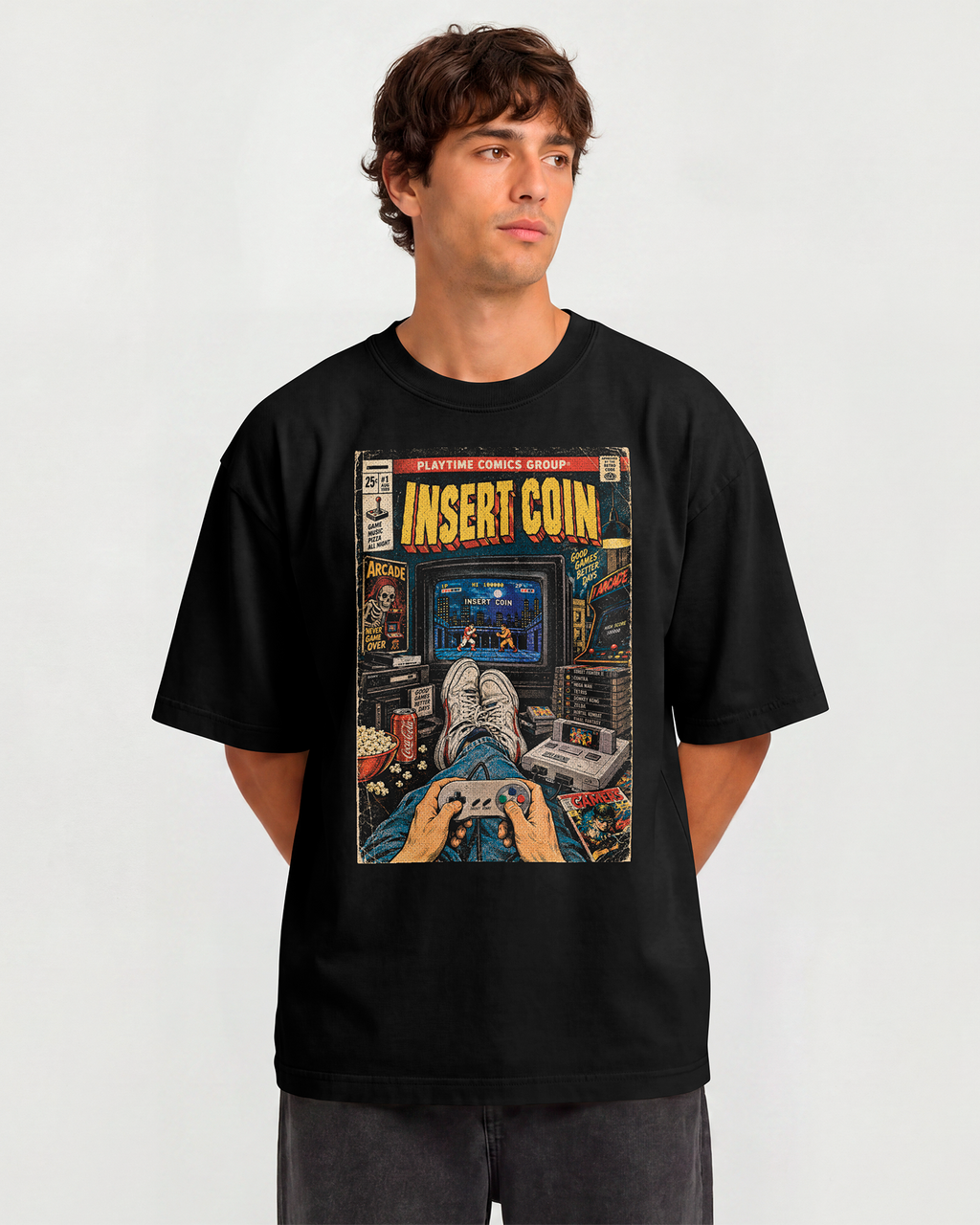 Camiseta Preta Insert Coin Good Games Better Days