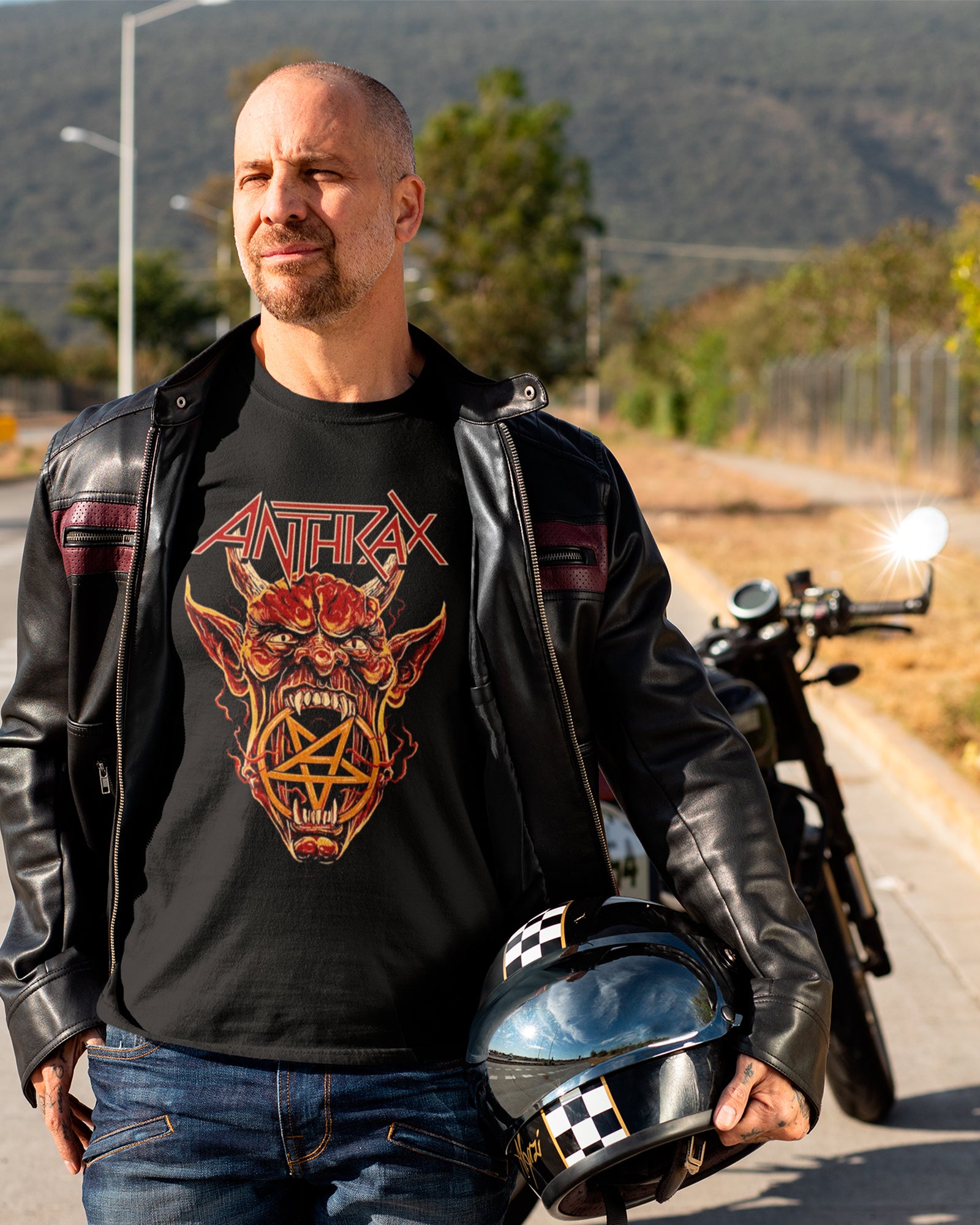 Camiseta Preta Anthrax Demon Pentagrama