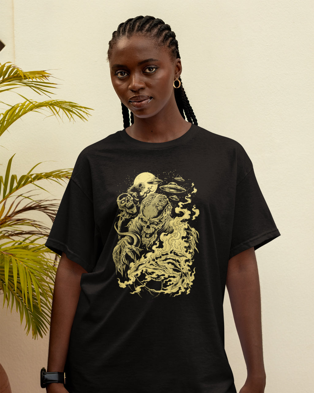 Camiseta Rock Skull Ovni Estampa