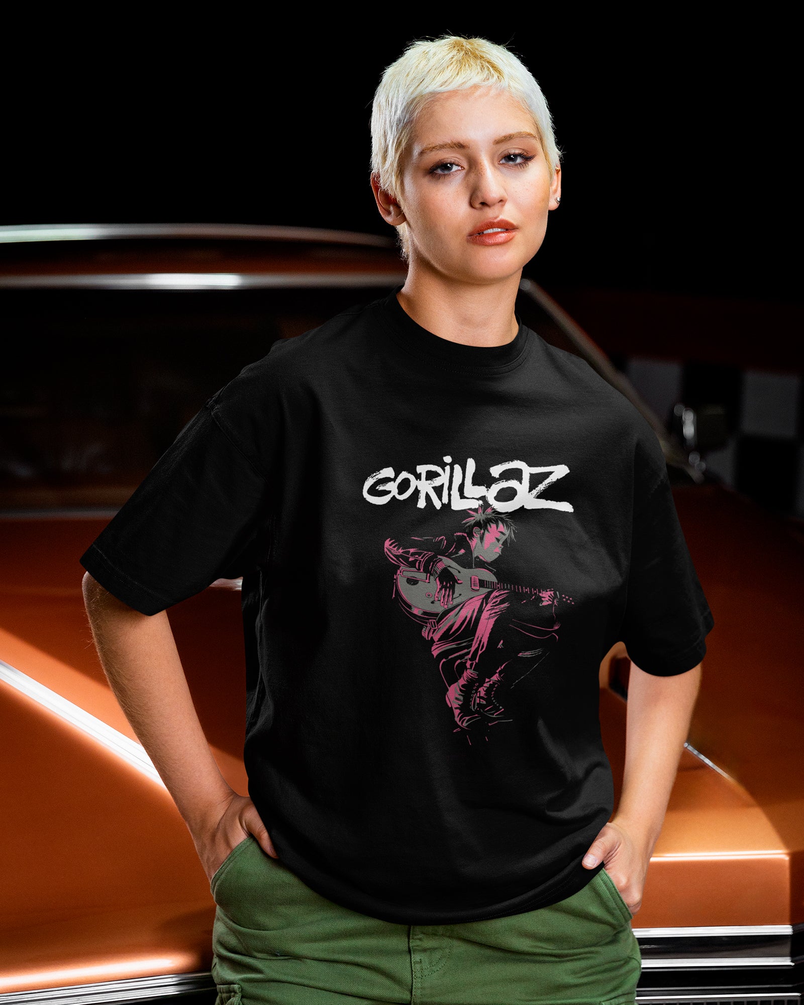Camiseta Preta Gorillaz Estilo Semi Acústico