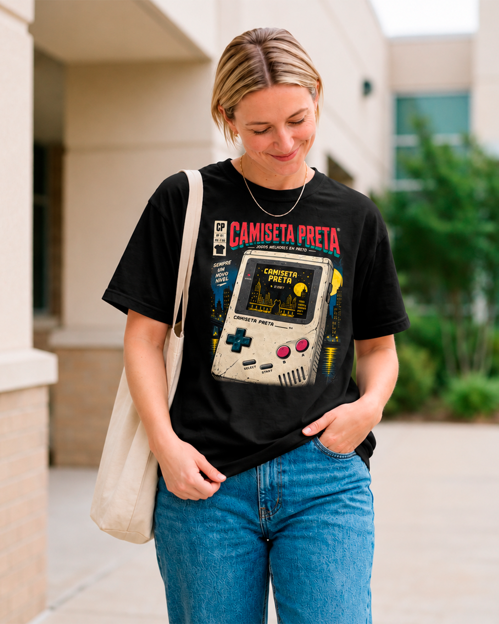 Camiseta Preta Player One Retro Handheld