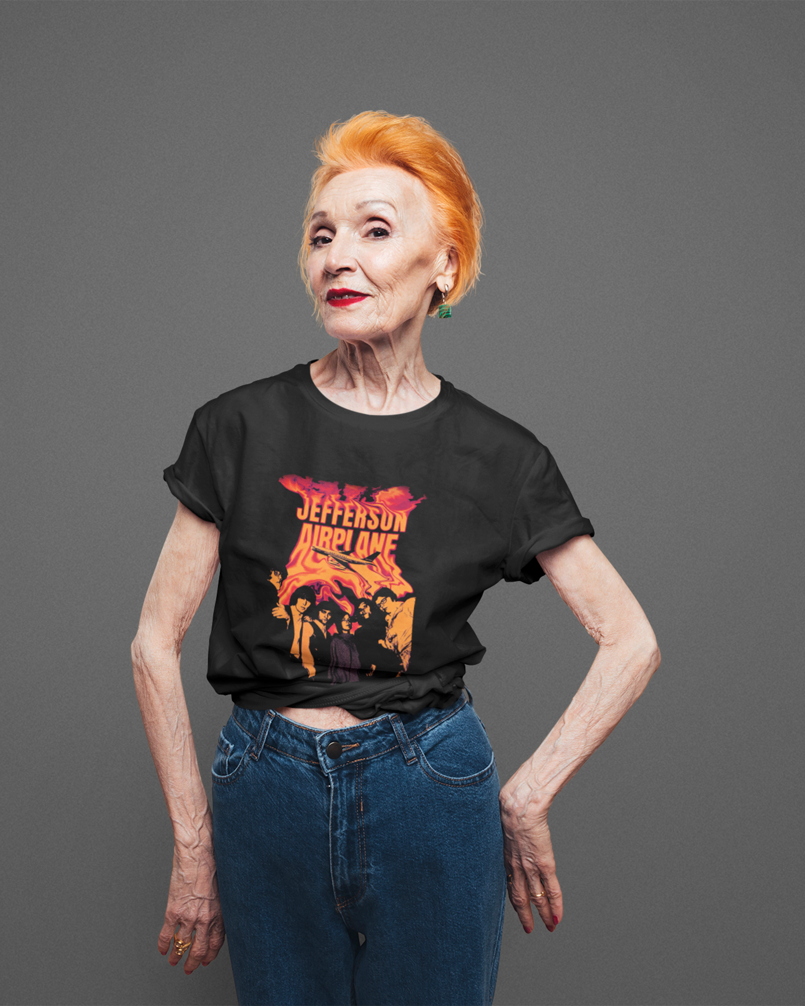 Camiseta Preta Jefferson Airplane Psicodélica Orange Frequency