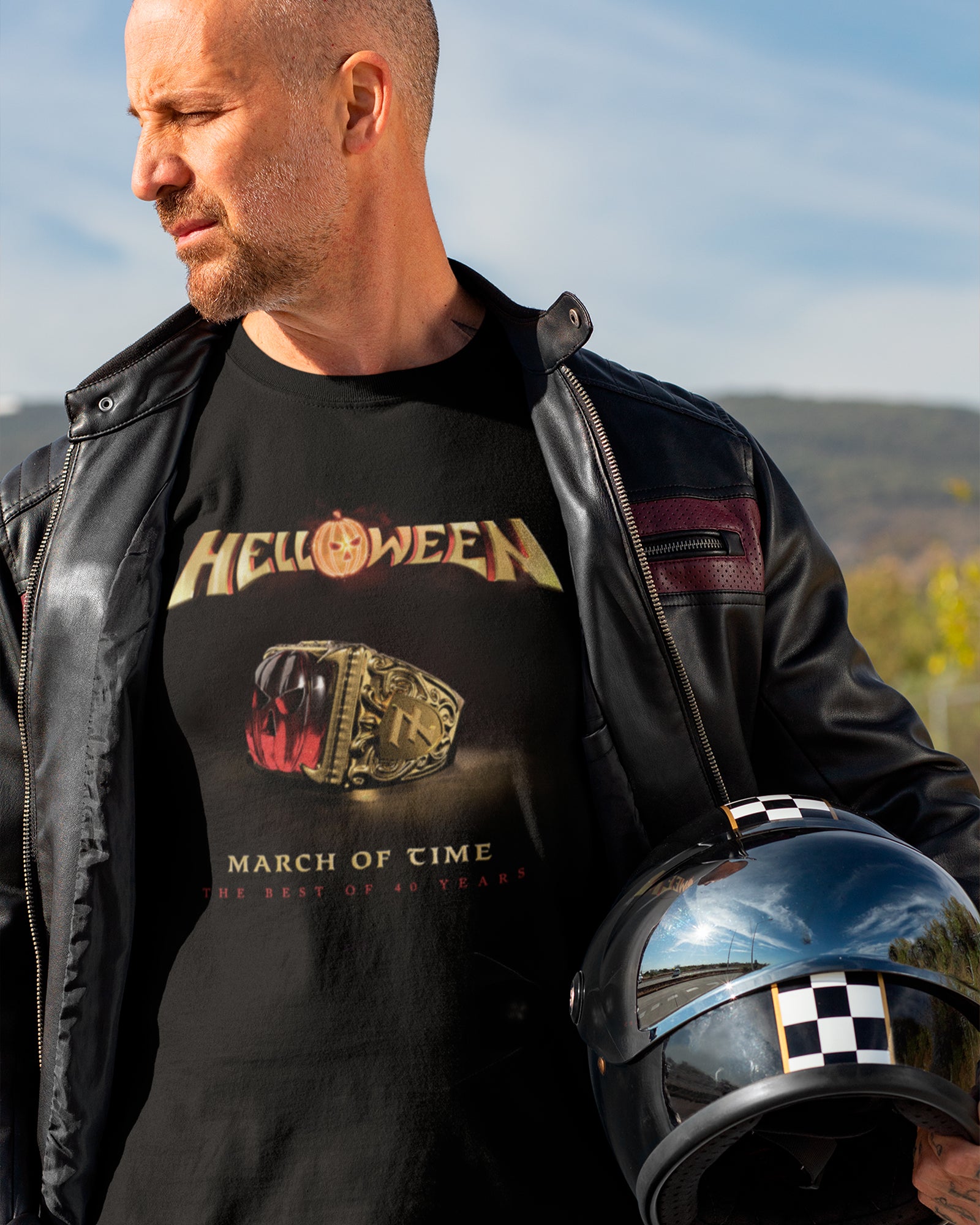 Camiseta Preta Helloween March of Time 40 Years Unissex