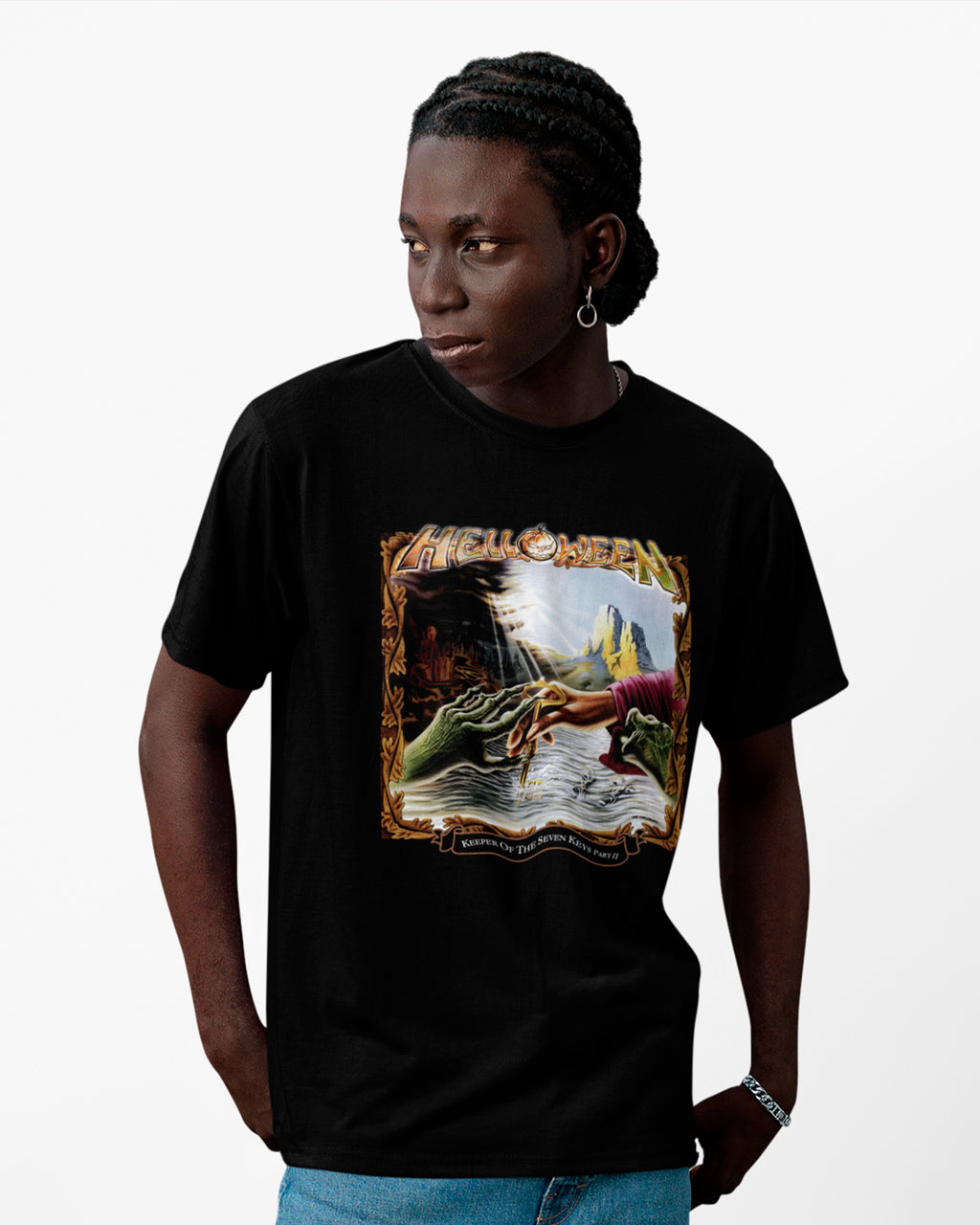 Camiseta Preta Helloween Mão Chave Keeper of the Seven Keys