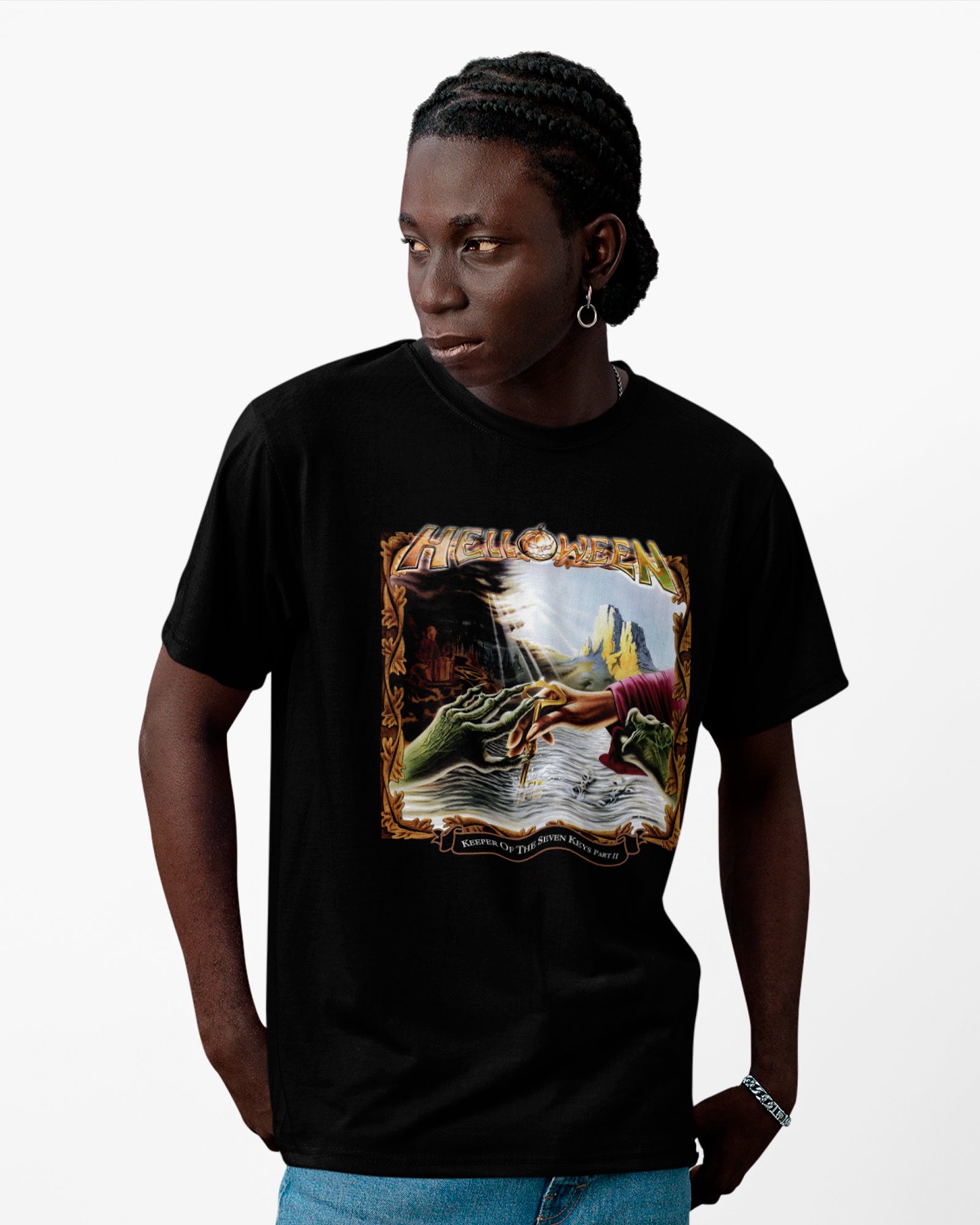 Camiseta Preta Helloween Mão Chave Keeper of the Seven Keys