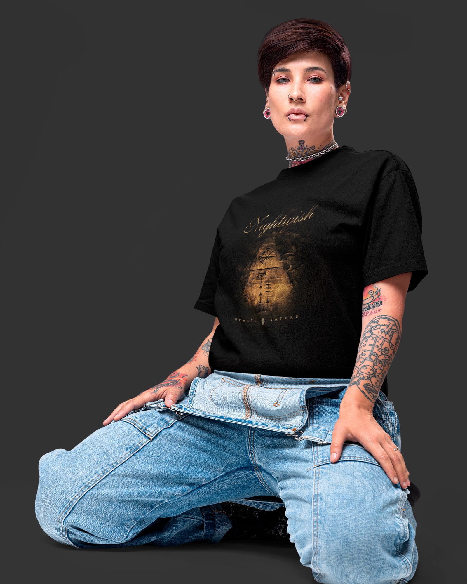 Camiseta Nightwish Human Nature Símbolos Preta Estampada