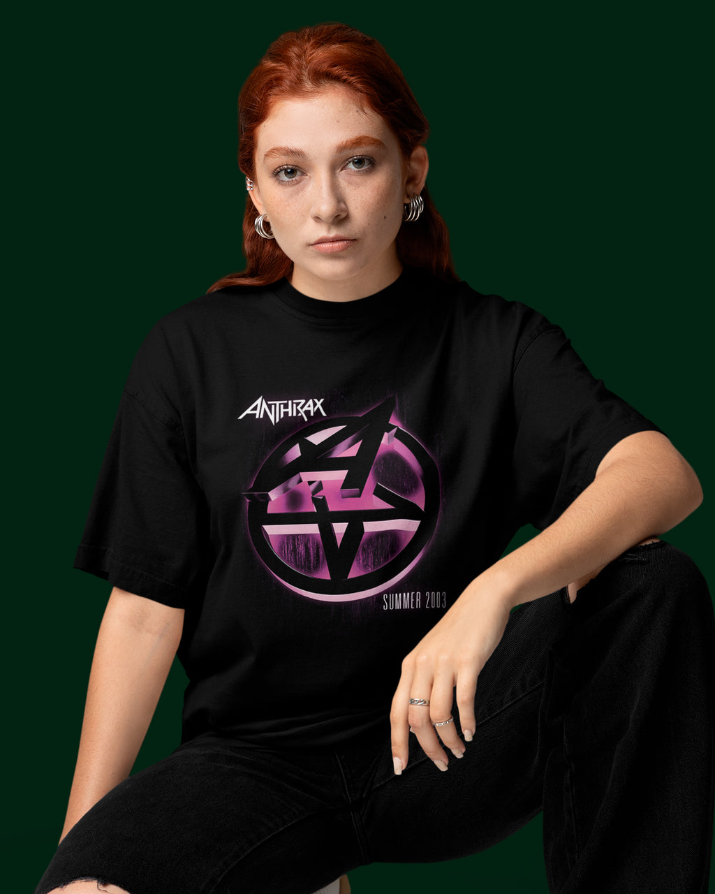 Camiseta Preta Anthrax Logo Roxa Summer 2003 Unissex