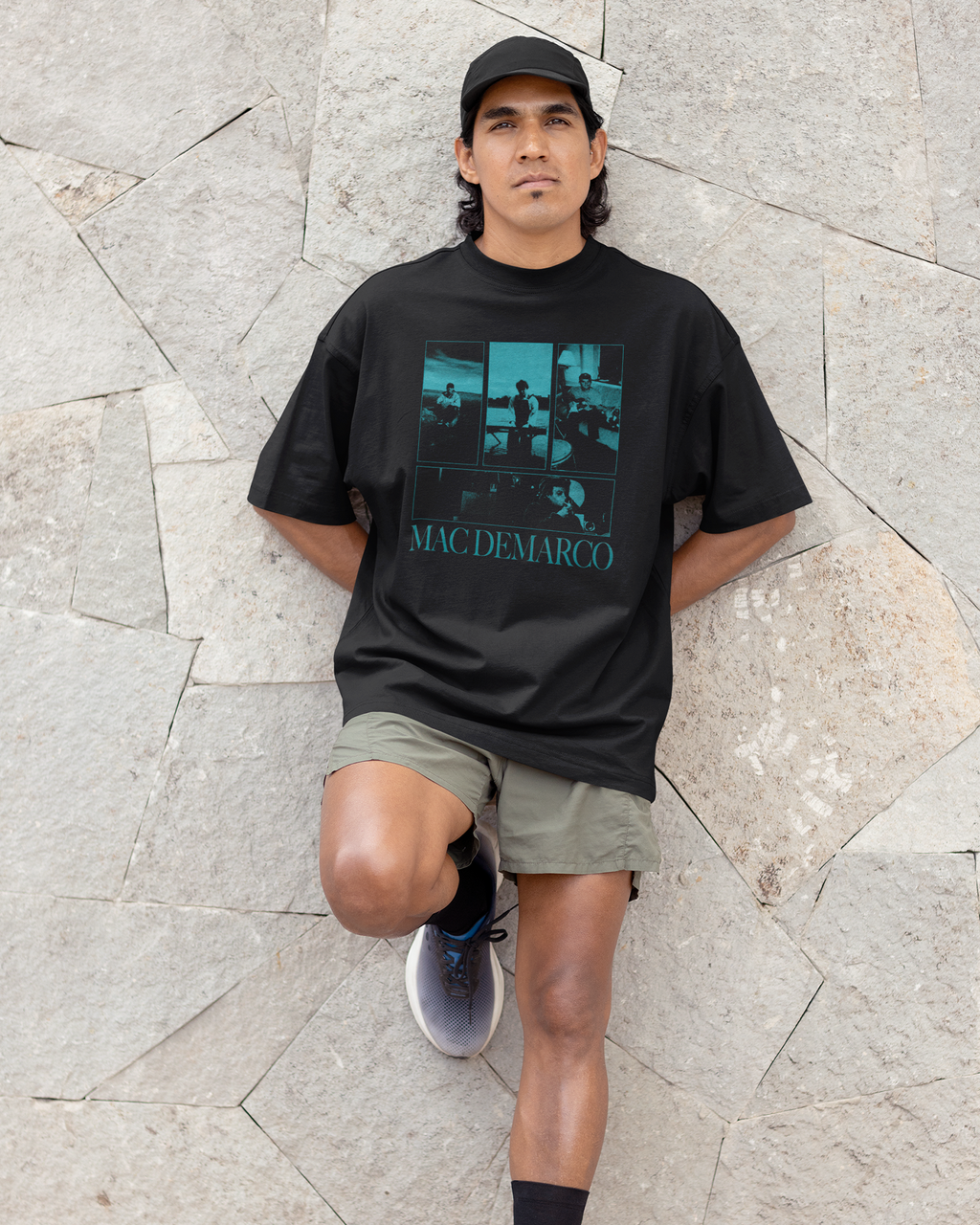 Camiseta Preta Mac DeMarco Midnight Blue Frames Cyan Panels