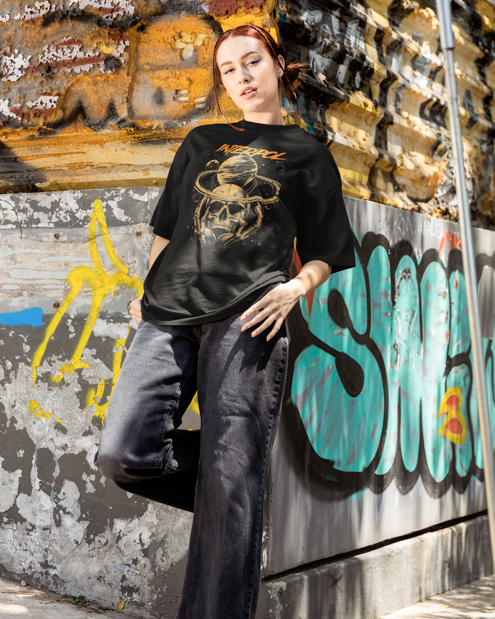 Camiseta Preta Interpol Saturn Skull Ritual