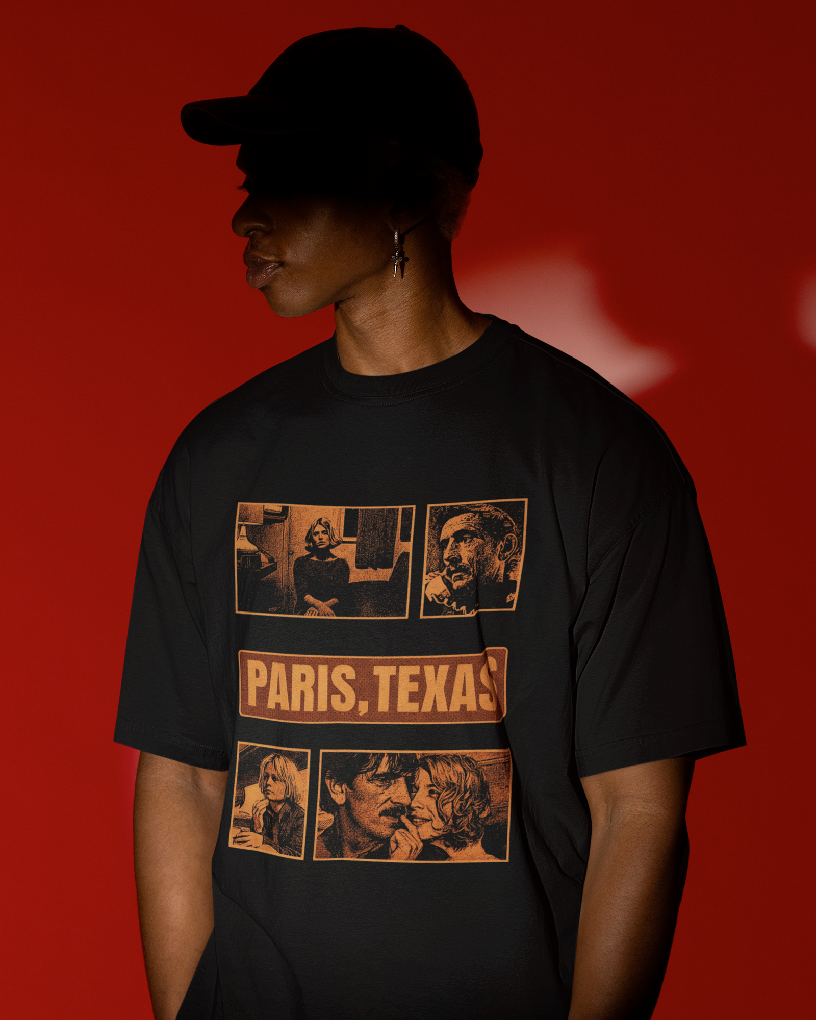Camiseta Preta Paris, Texas Estética Vintage Quadros Unissex