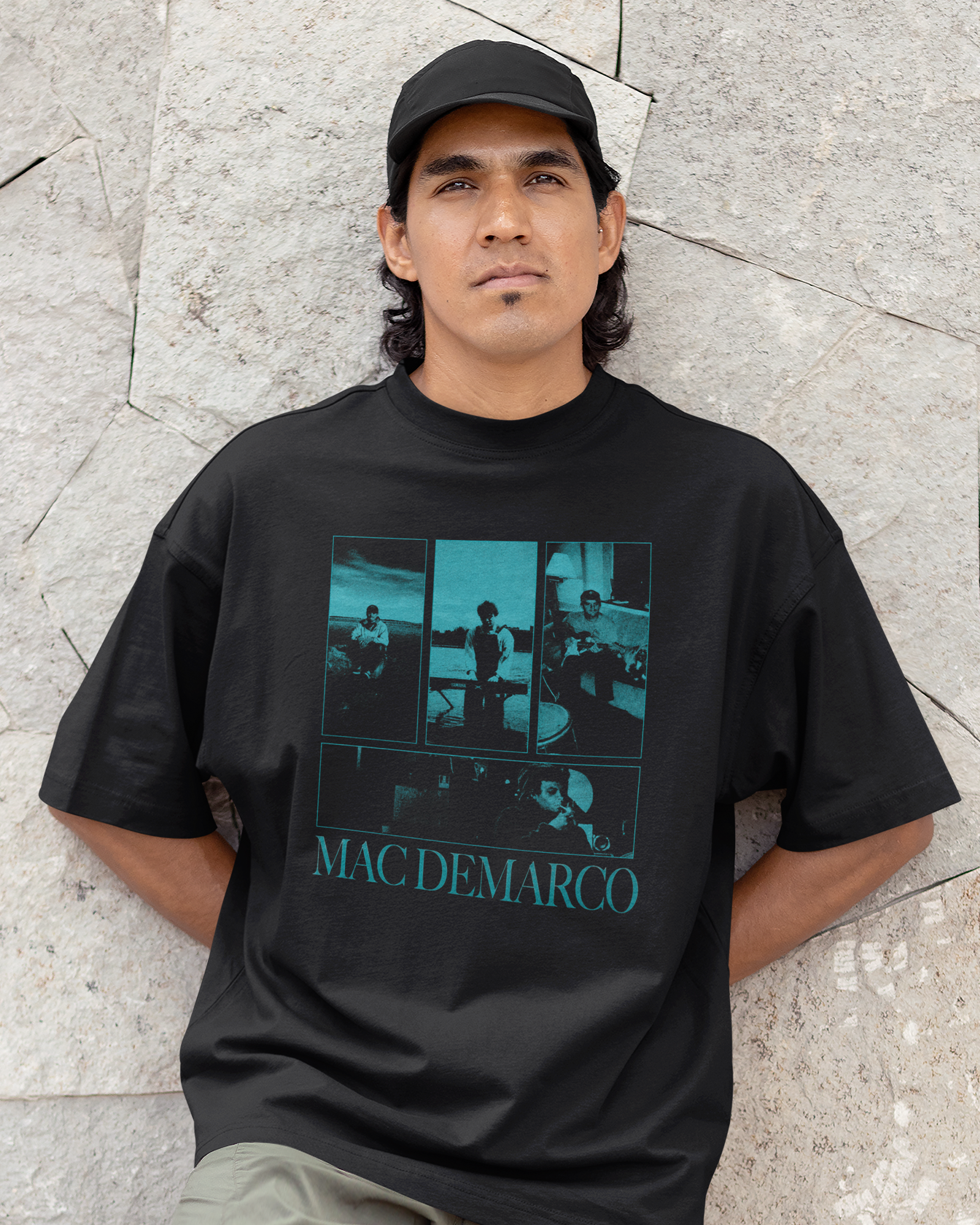 Camiseta Preta Mac DeMarco Midnight Blue Frames Cyan Panels