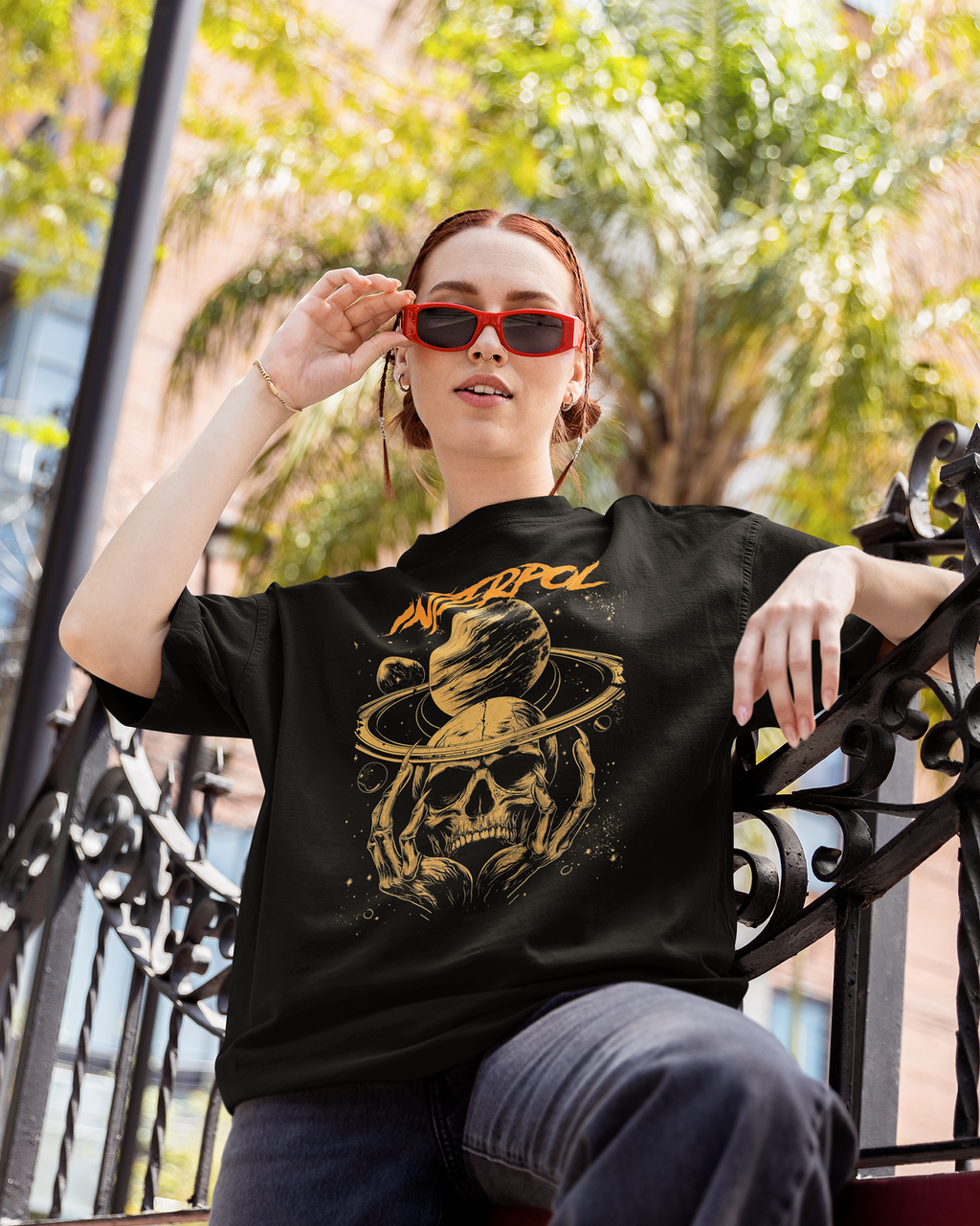 Camiseta Preta Interpol Saturn Skull Ritual