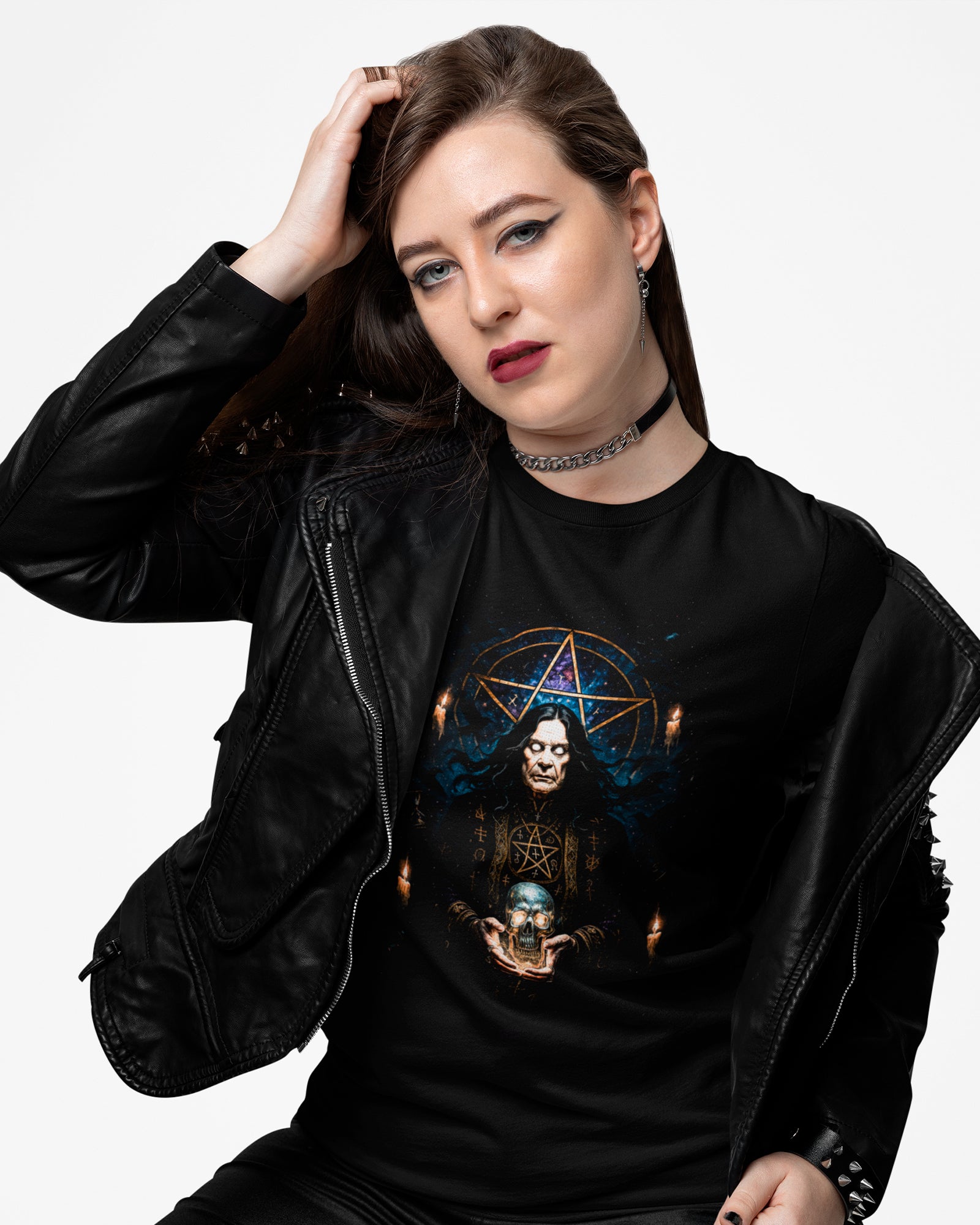 Camiseta Rock Ozzy Osbourne Pentagrama Dourado